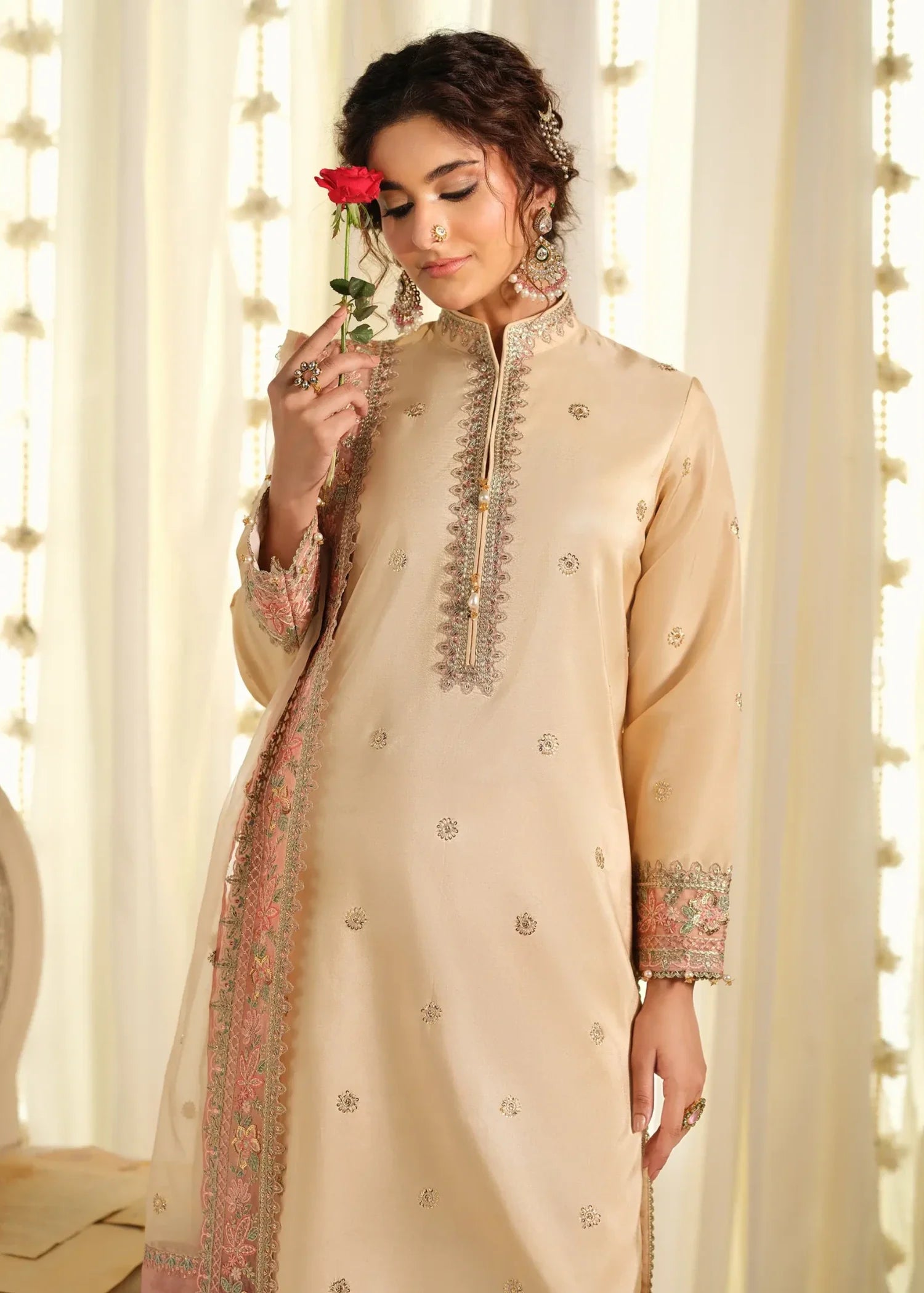tussar silk Unstitched in Light yellow