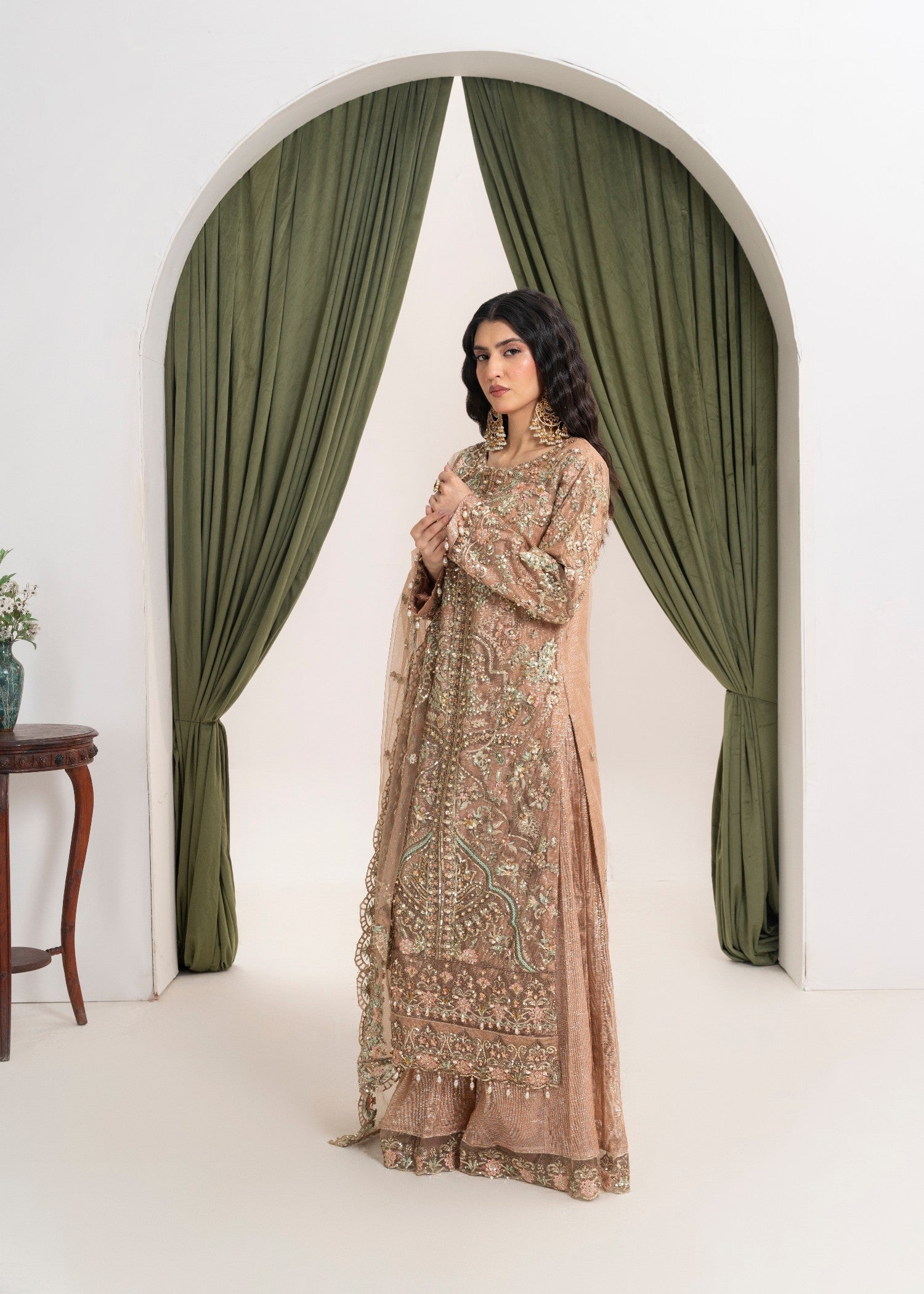 net Kurta Set in Copper