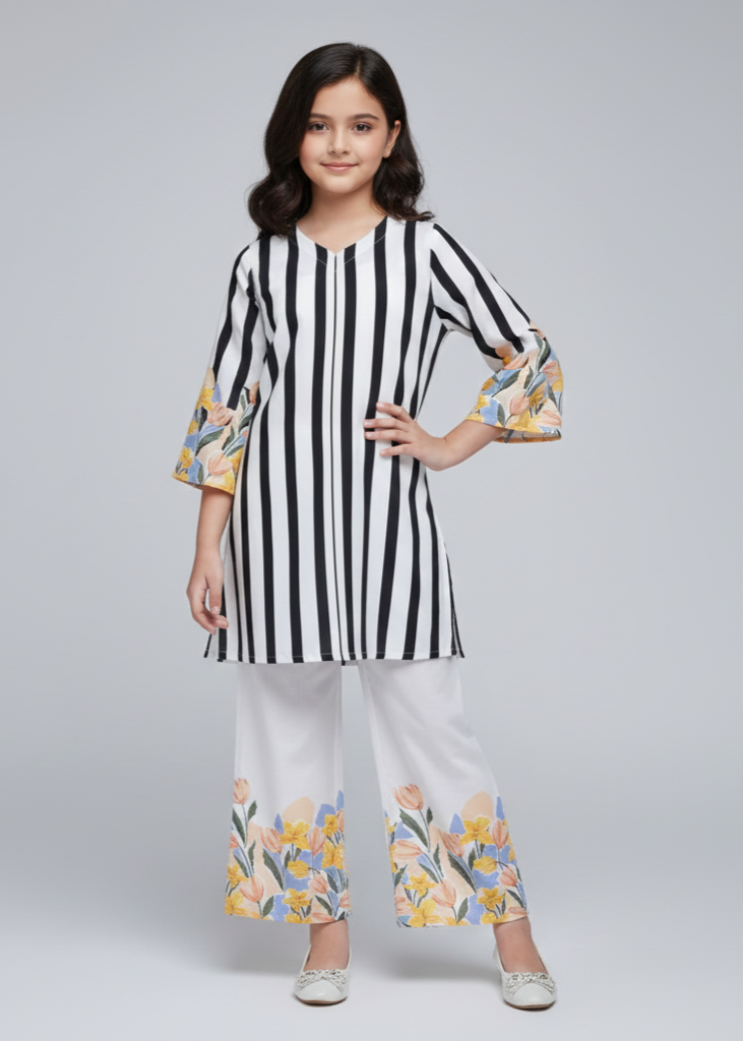 crepe Kurta Set in White
