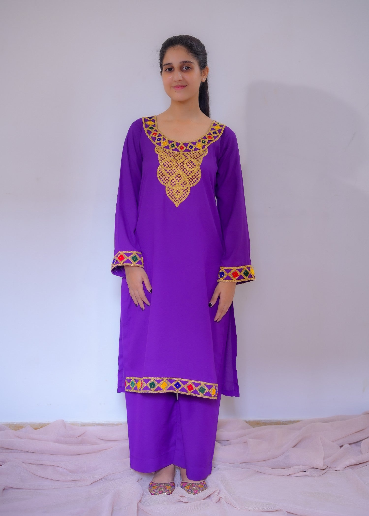 georgette Kurta Set in Electric purple