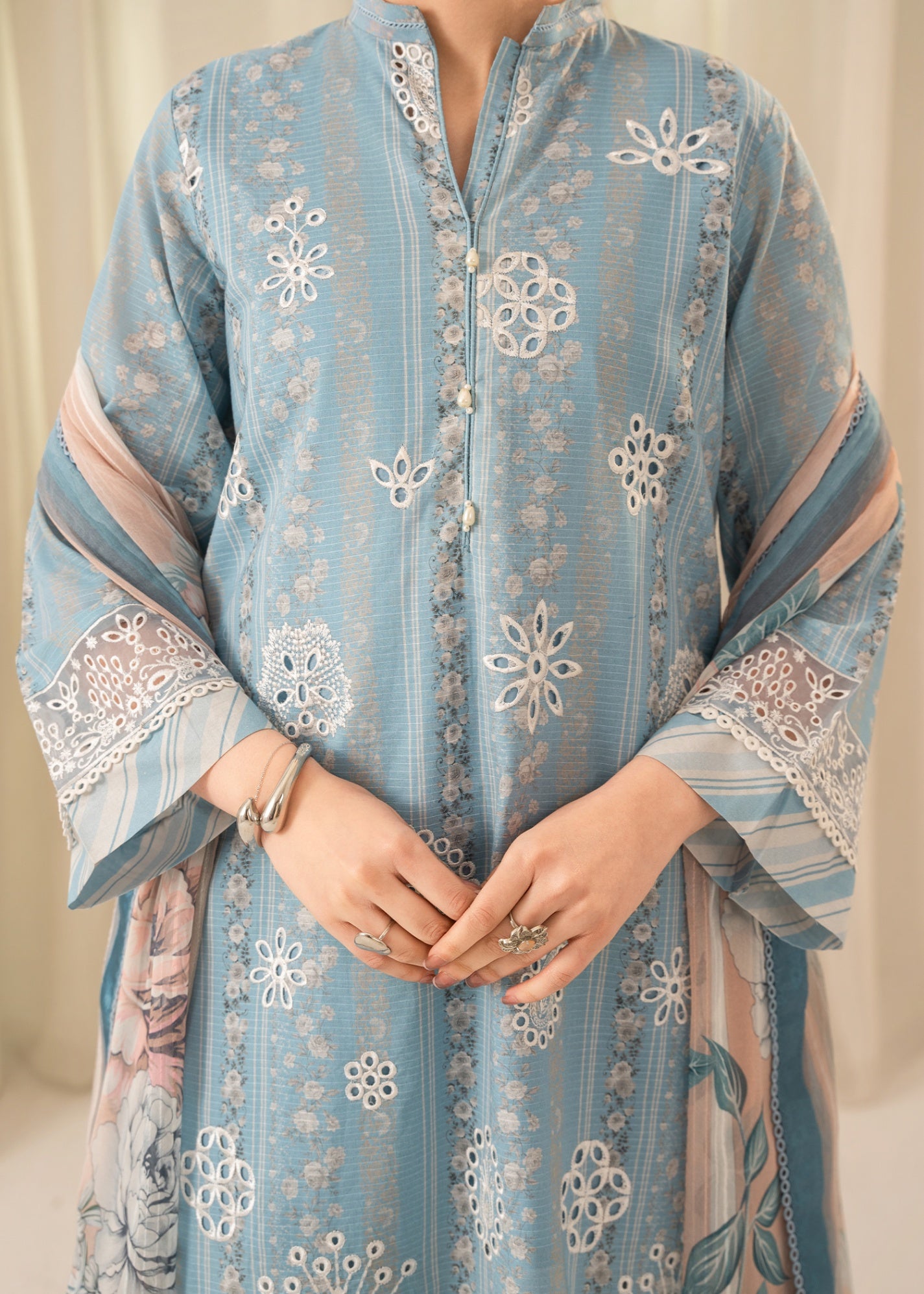 lawn Kurta Set in Sky