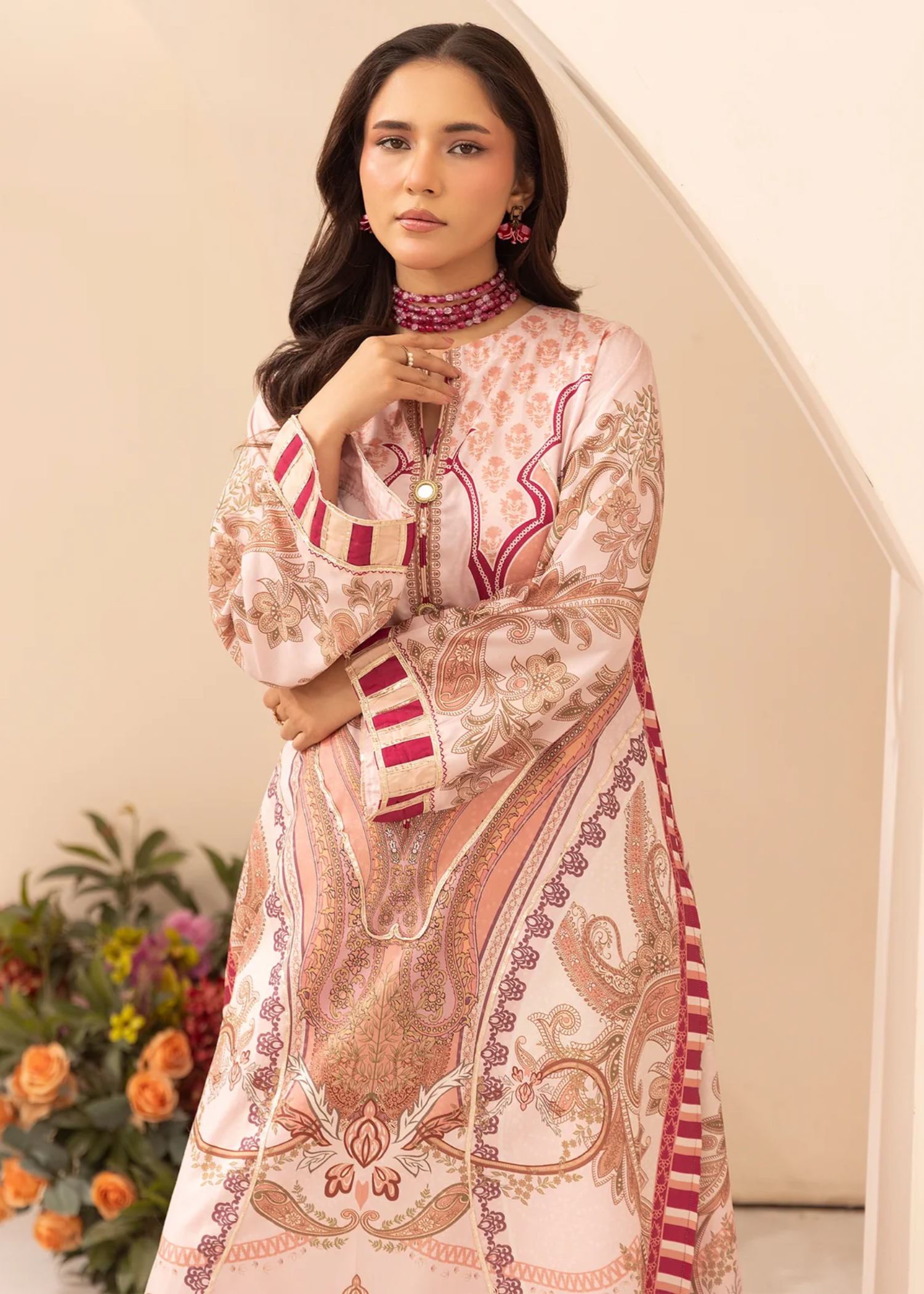 raw silk Kaftan in Pink