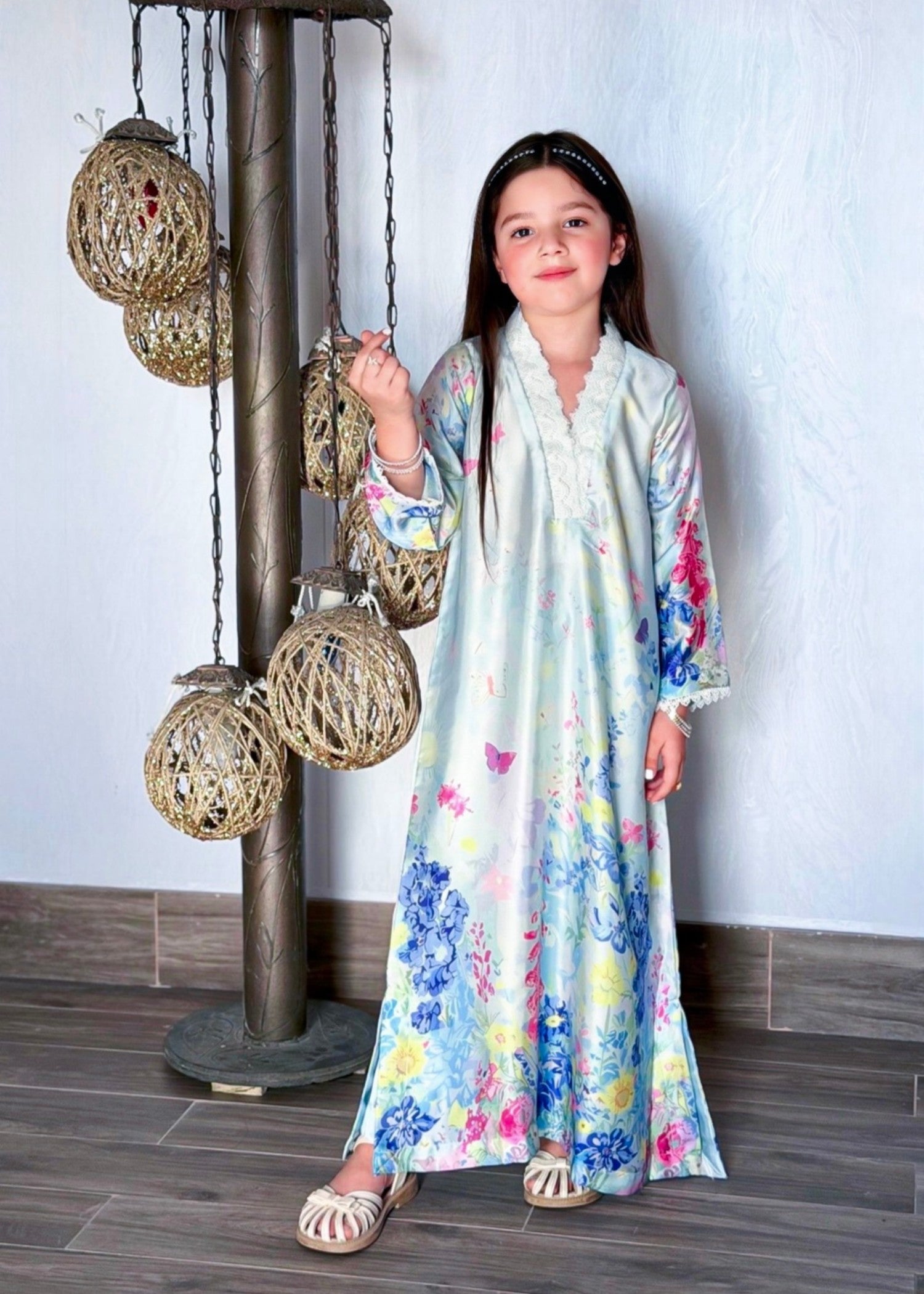 silk Kaftan in Ice blue