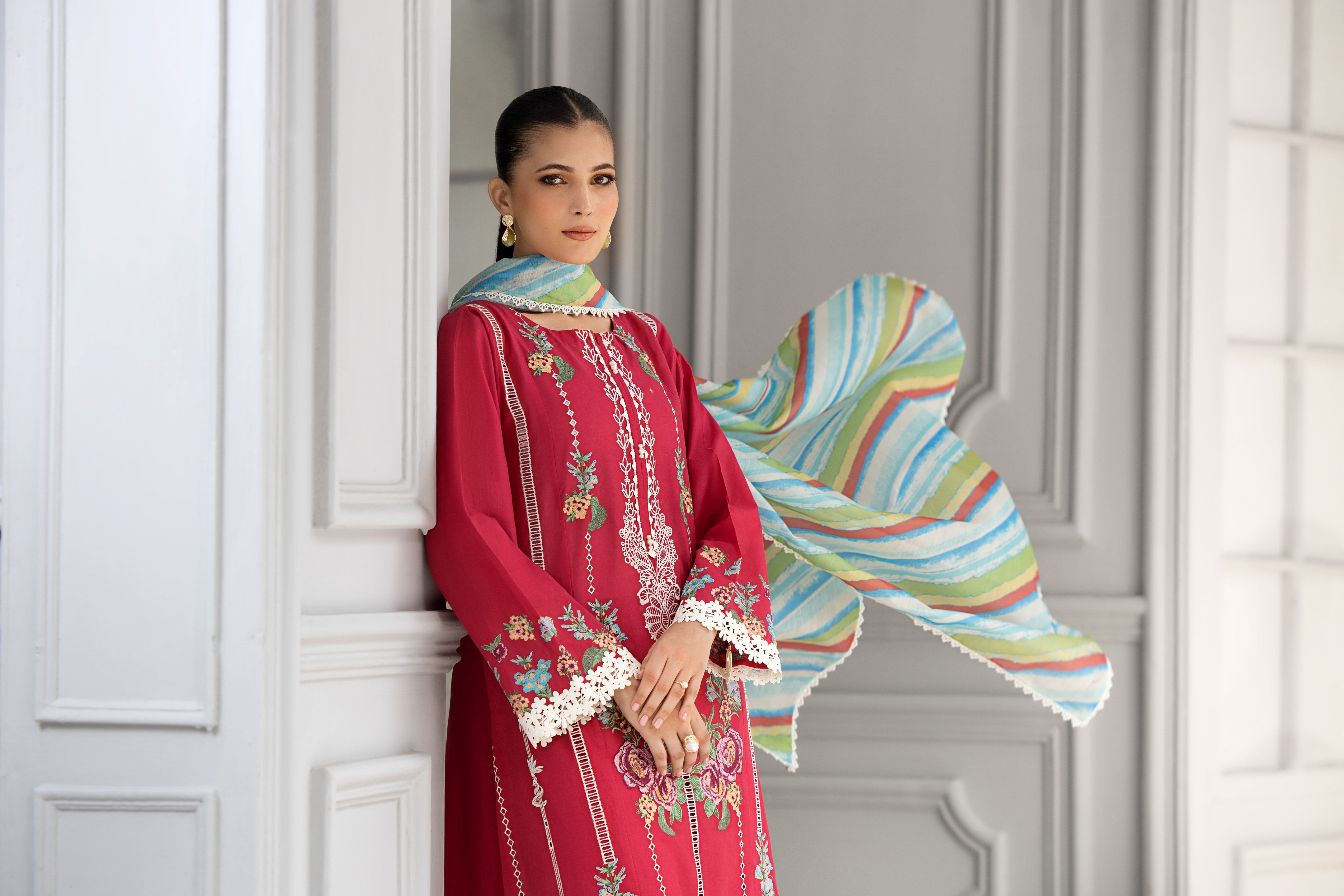 lawn Kurta Set in Deep carmine