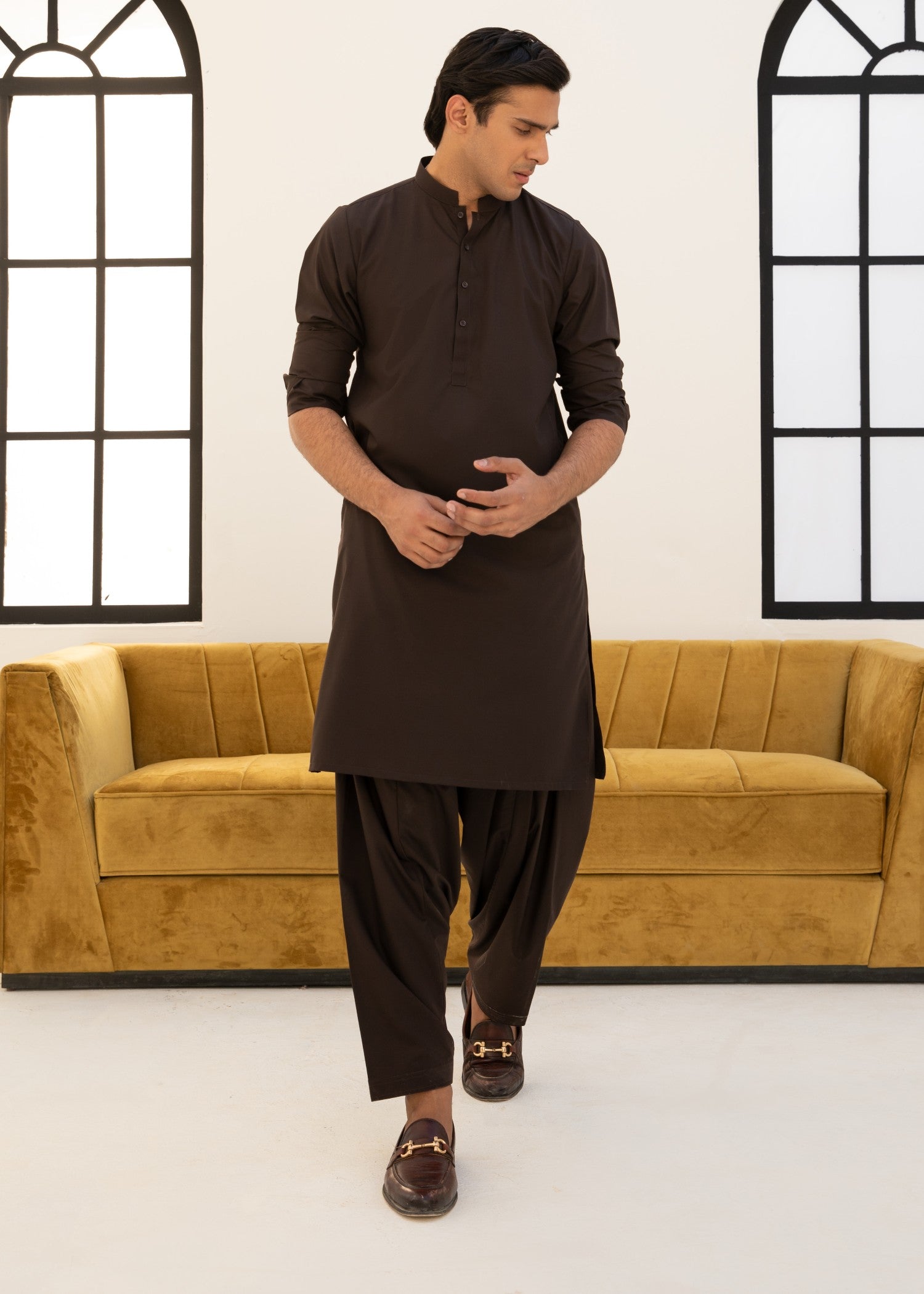 poly viscose Shalwar Kameez in Brown
