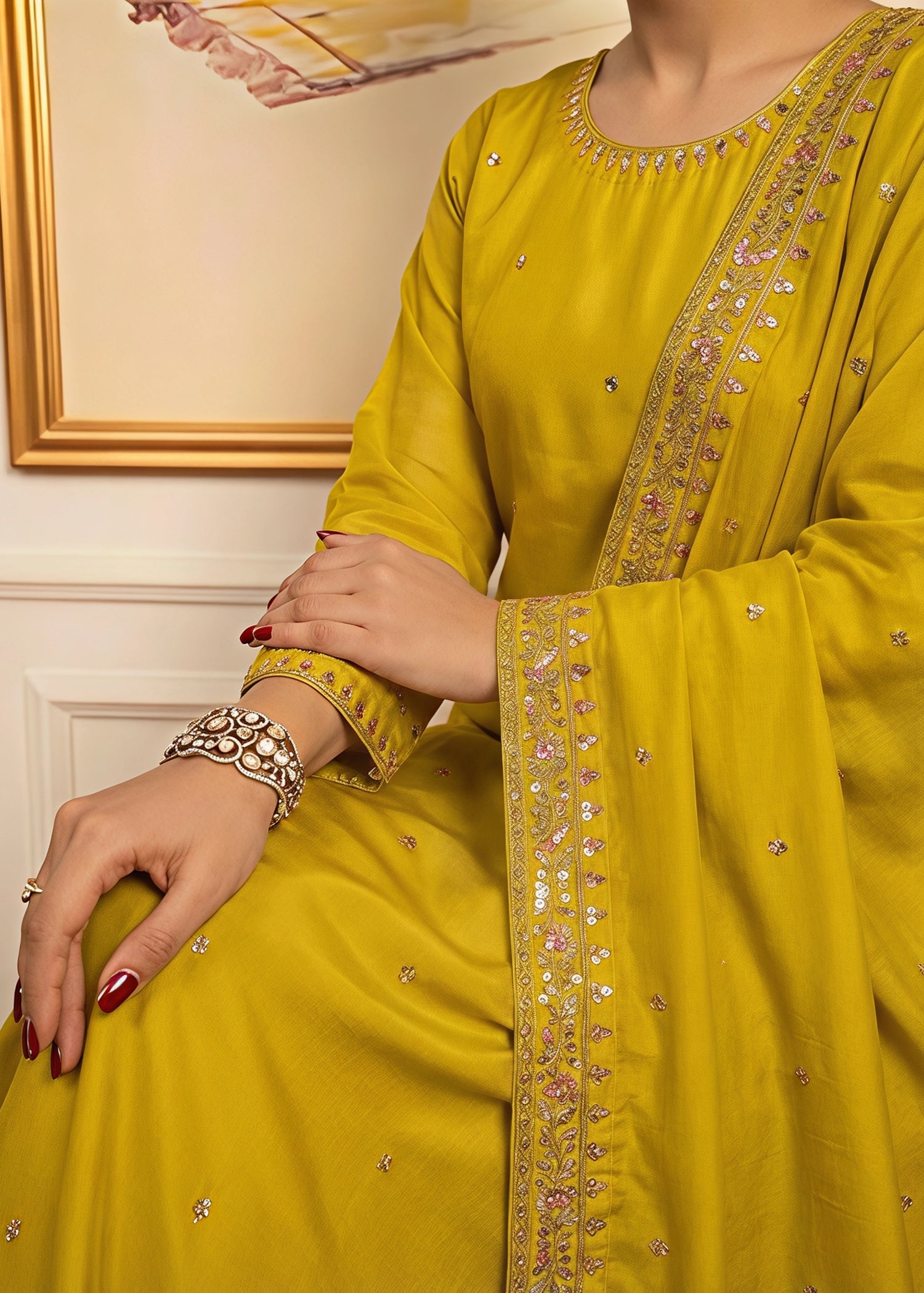 silk Kurta Set in Mustard