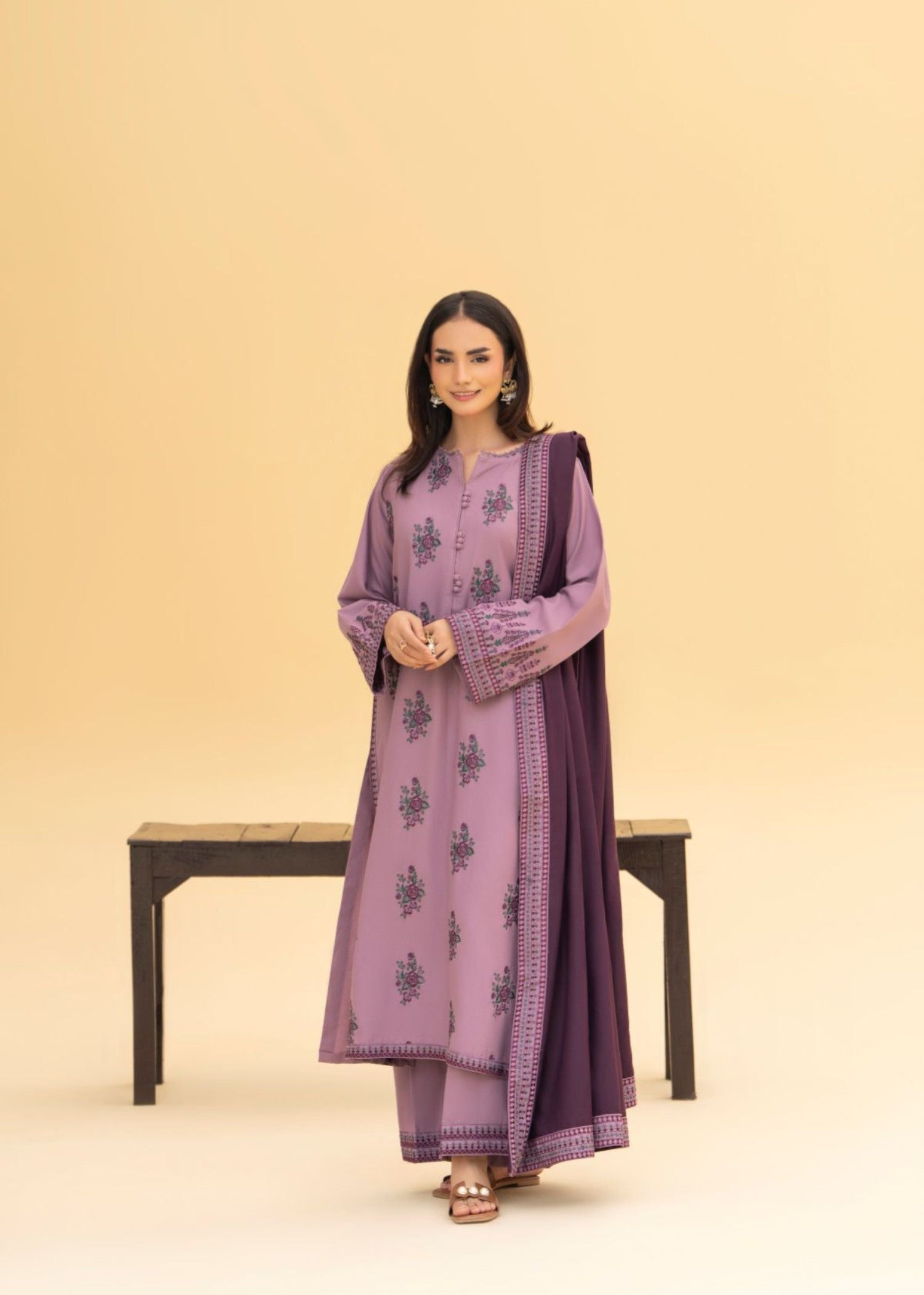 linen Kurta Set in Mauve pink