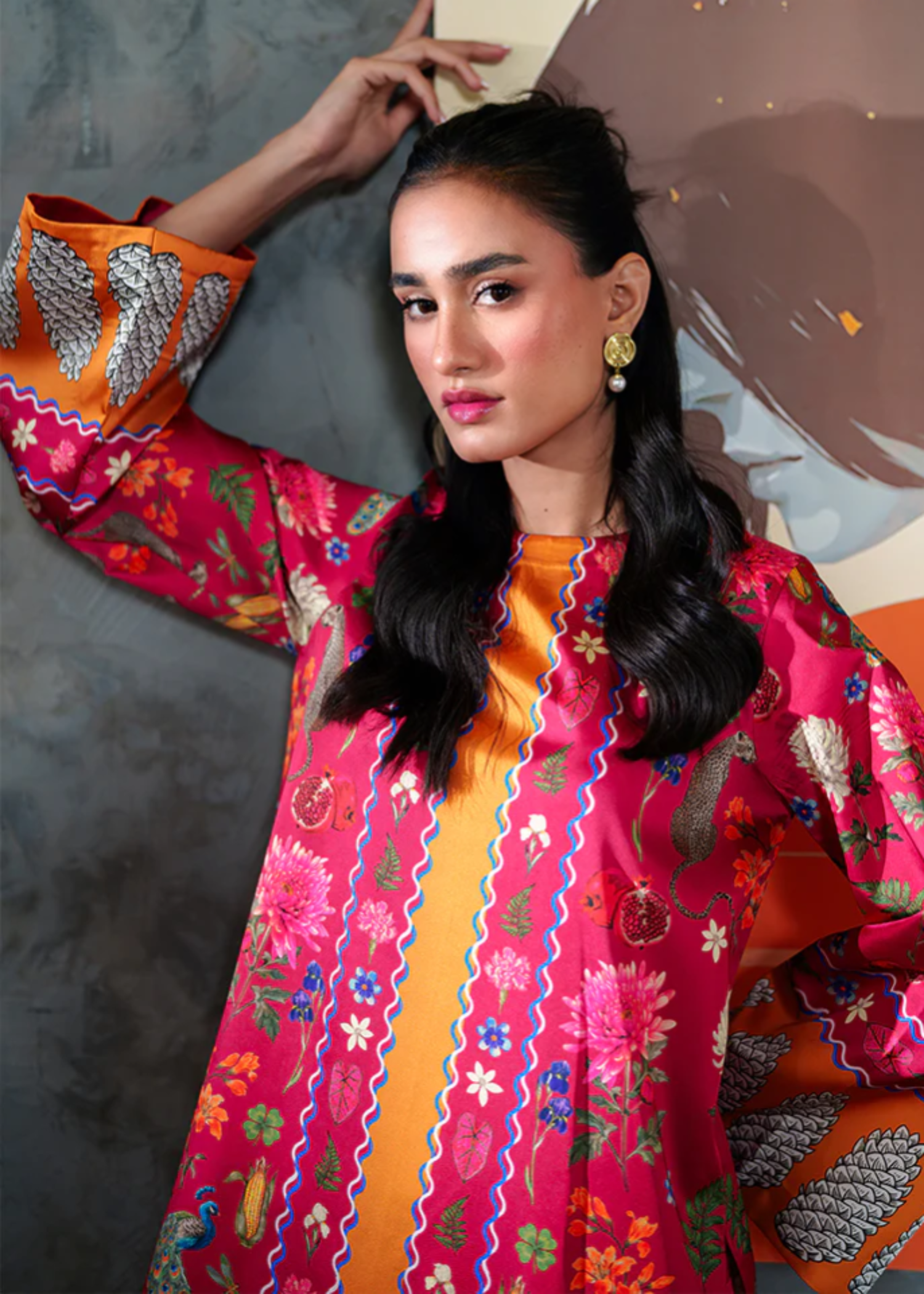 silk charmeuse Kurta Set in Shocking pink