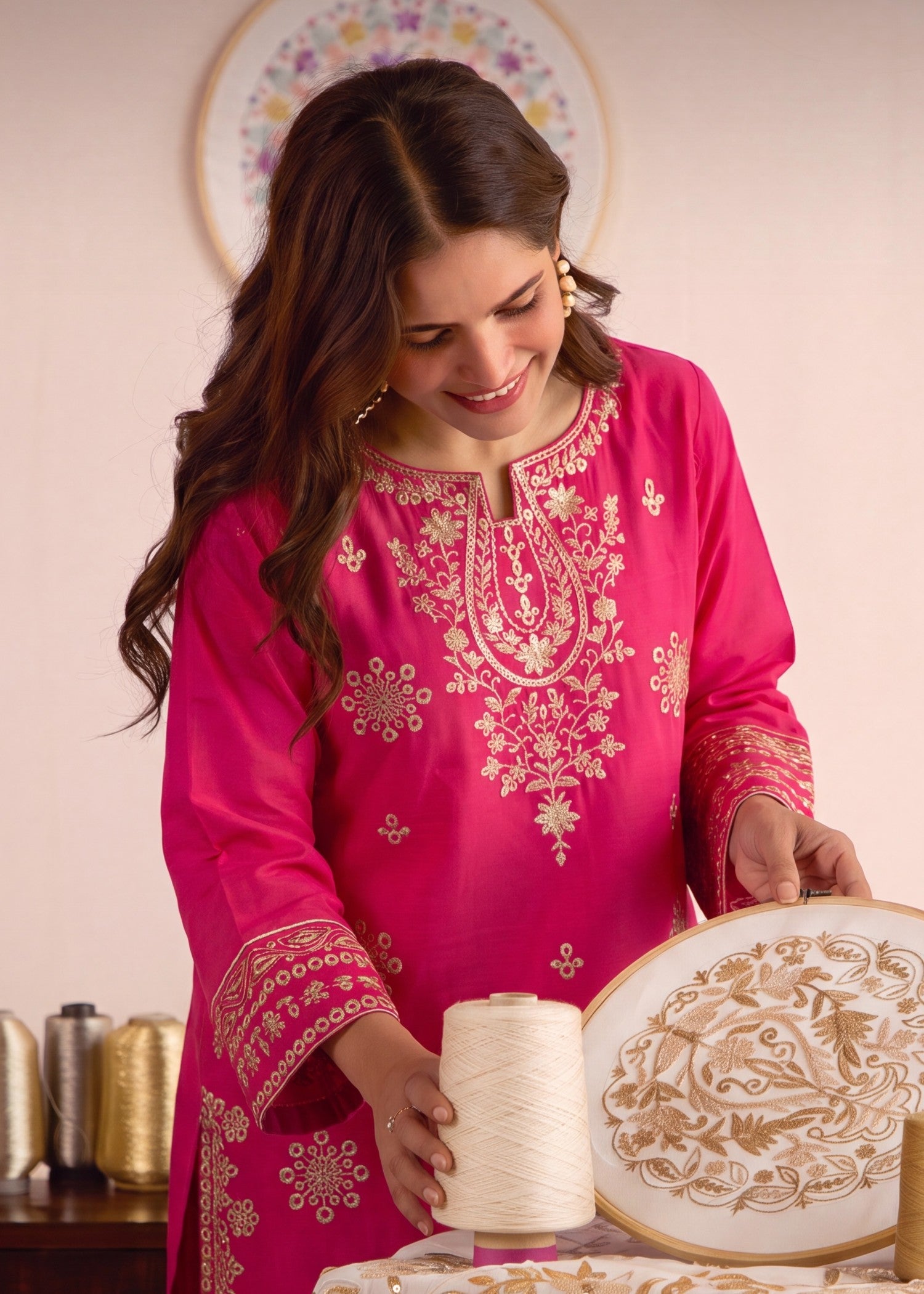 lawn Kurta Set in Raspberry