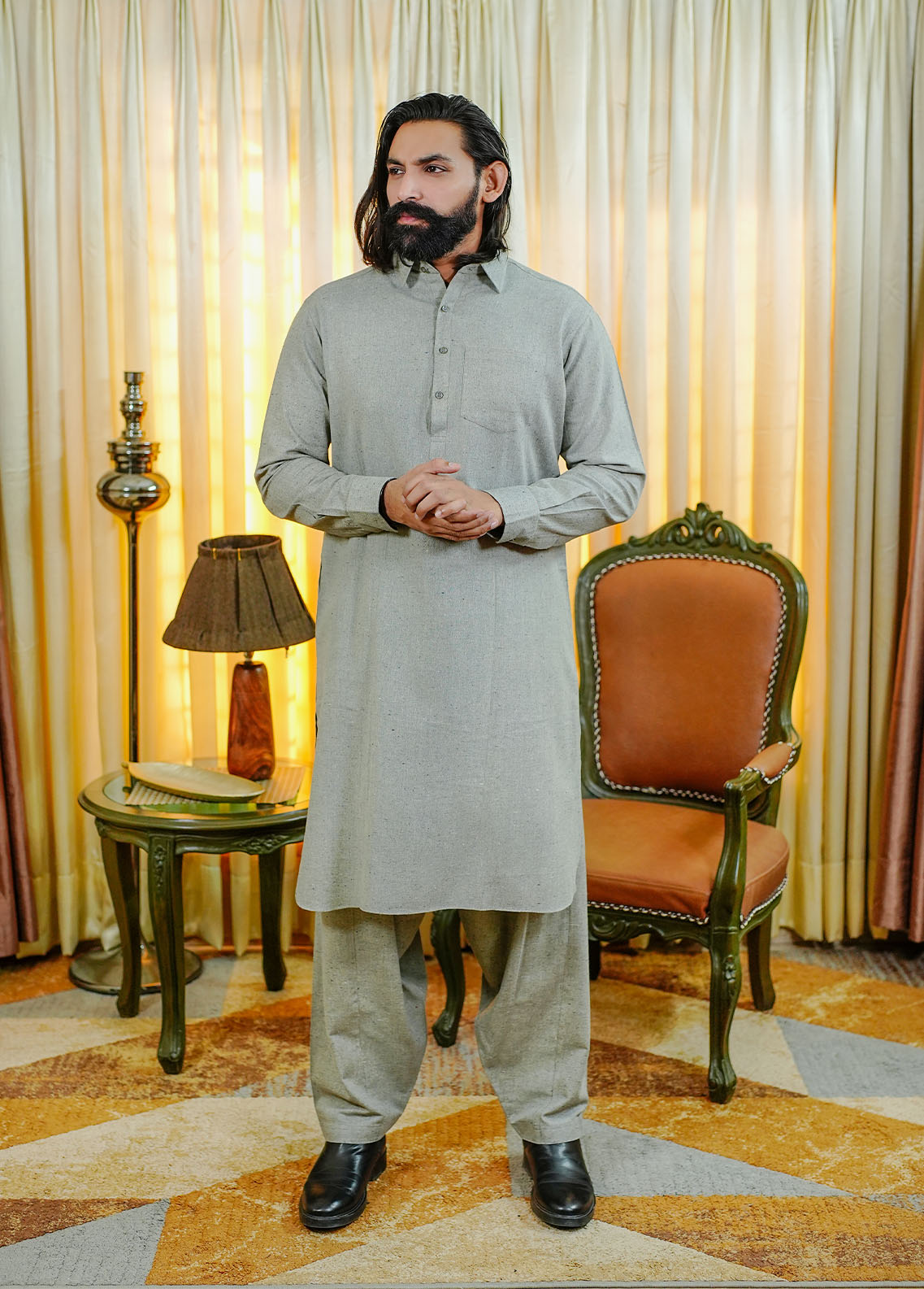 wool viscose Shalwar Kameez in Cool grey