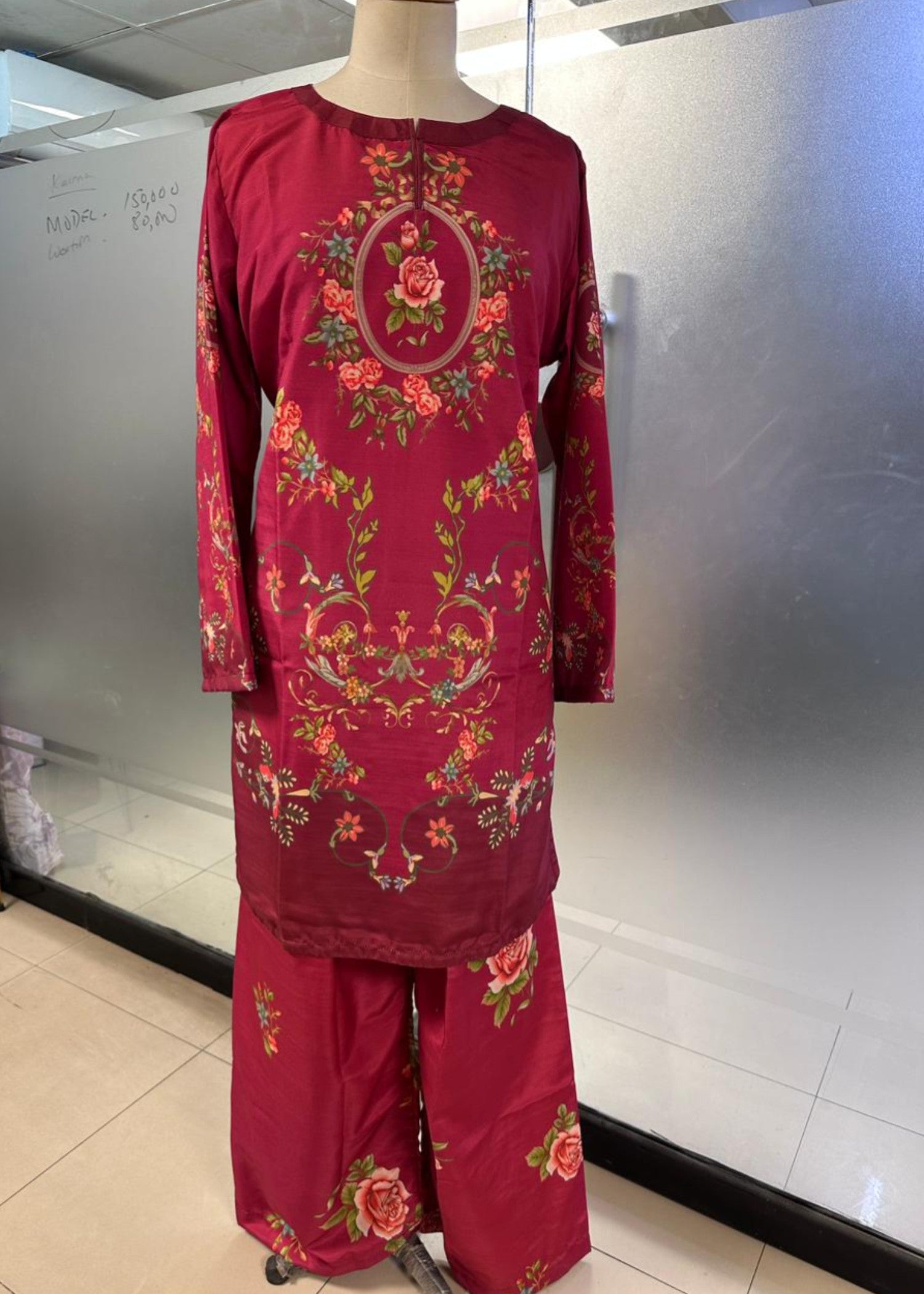 slub khaddar Co Ord Sets in Cardinal red