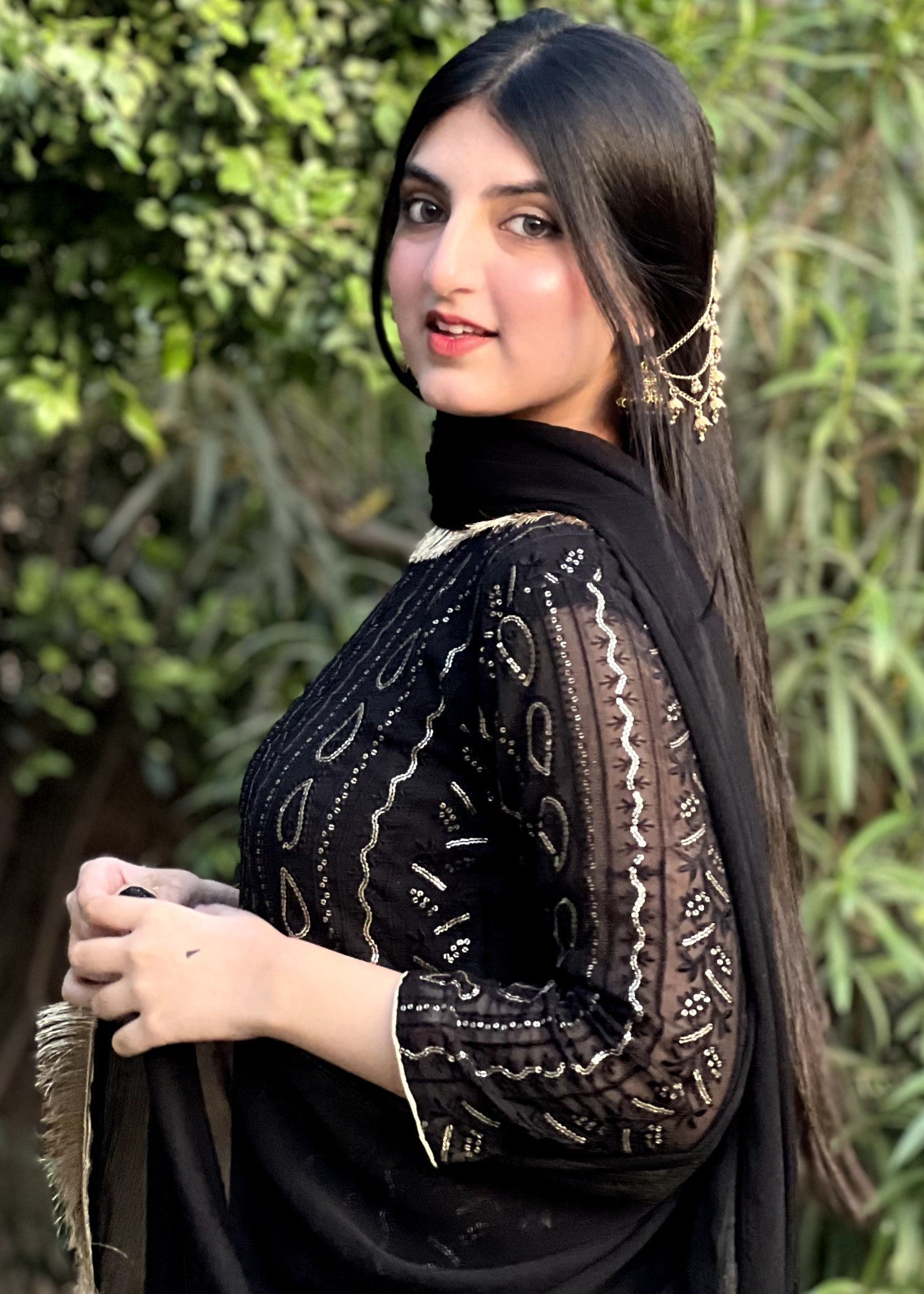 bemberg crinkle chiffon Sharara in Jet black
