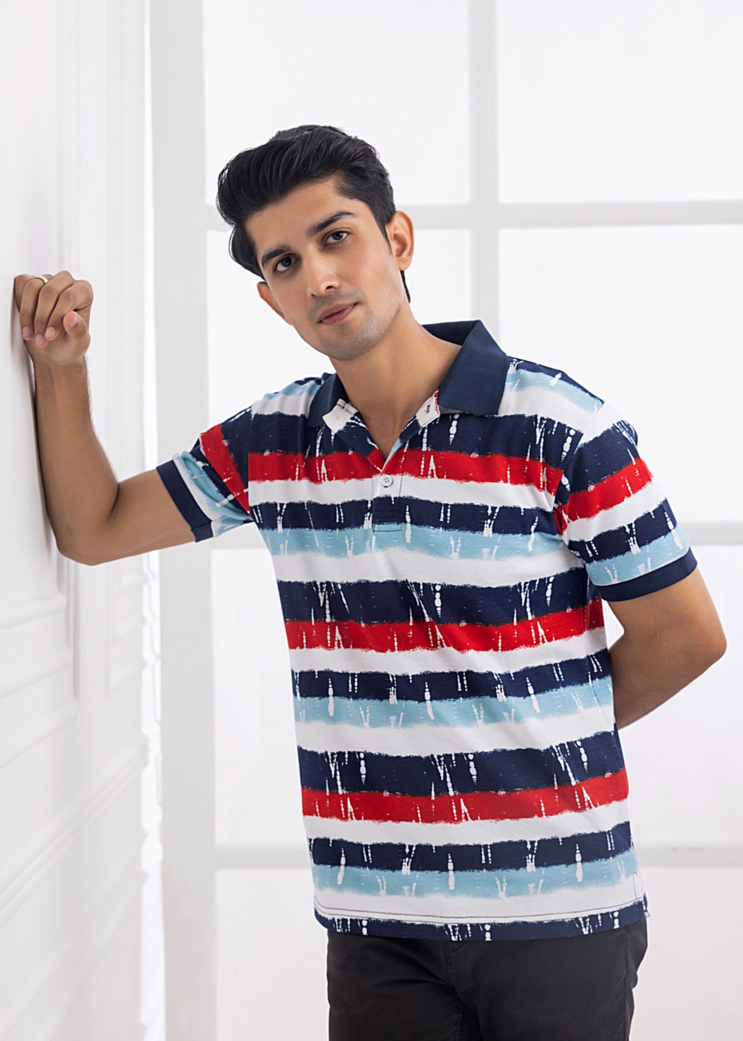 cotton pique Polo Shirt in Red, navy blue, white