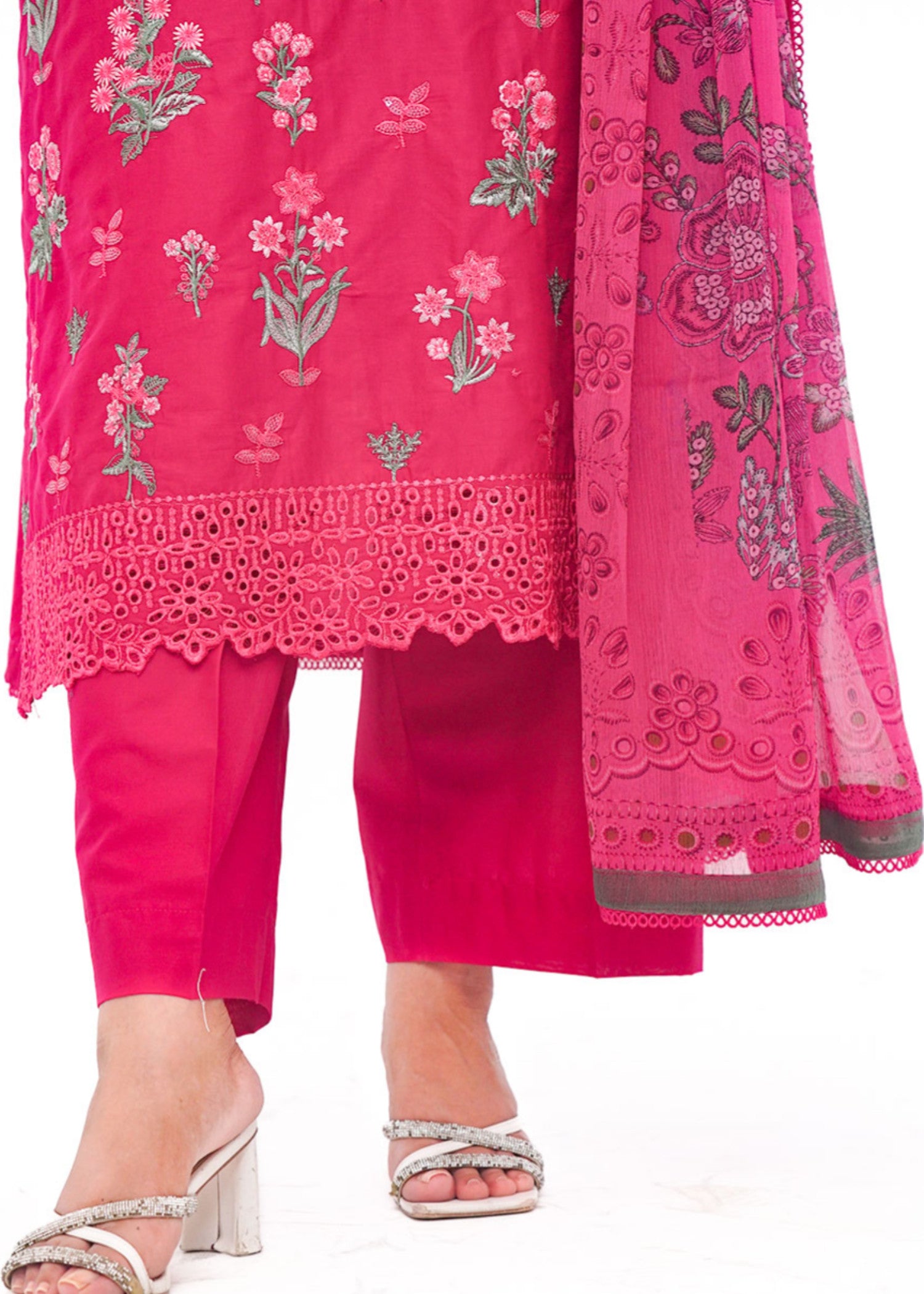 lawn Kurta Set in Hot pink