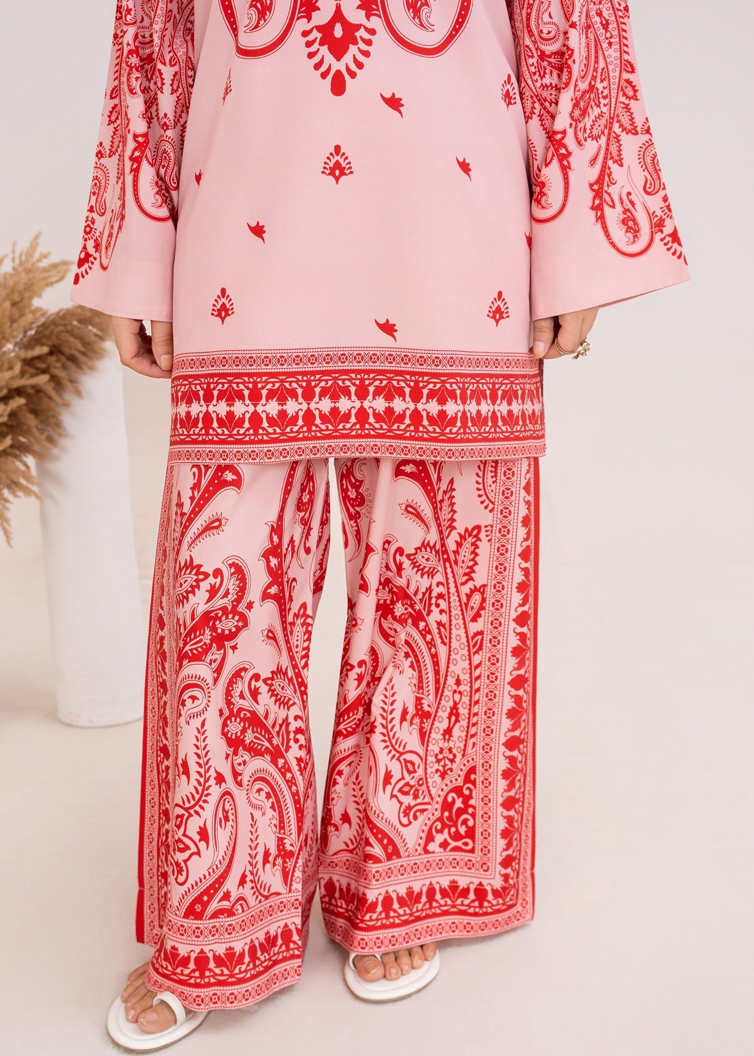 poly lawn Co Ord Sets in Blush pink, red