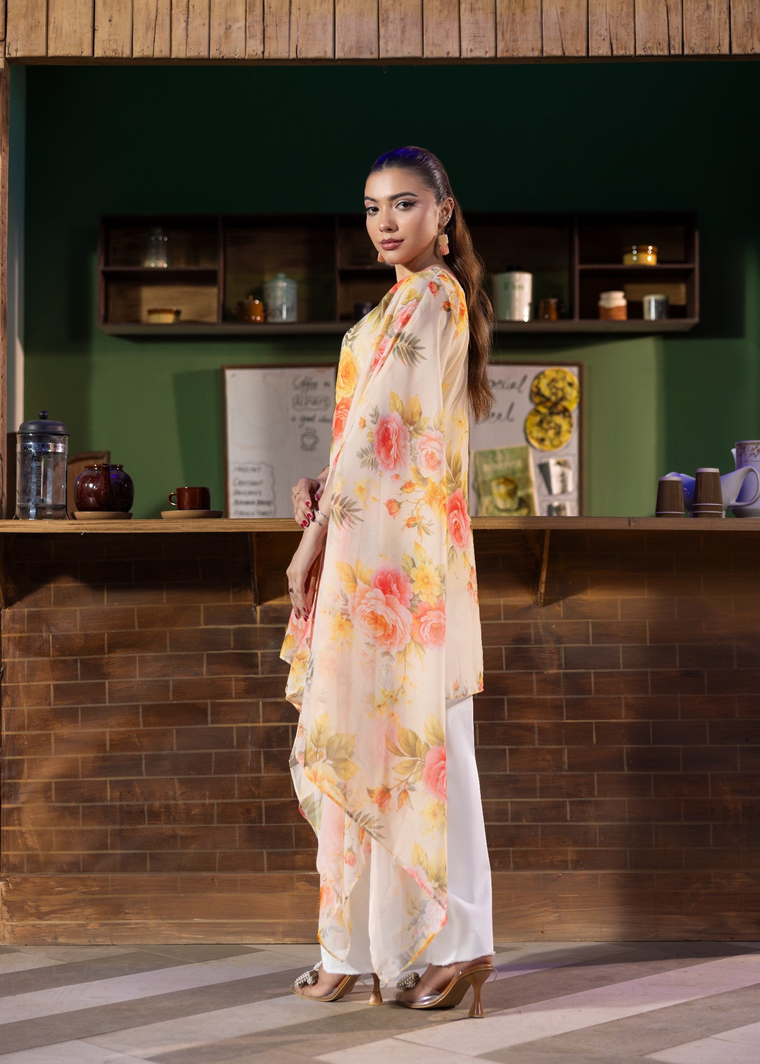 chiffon Kaftan in Cream