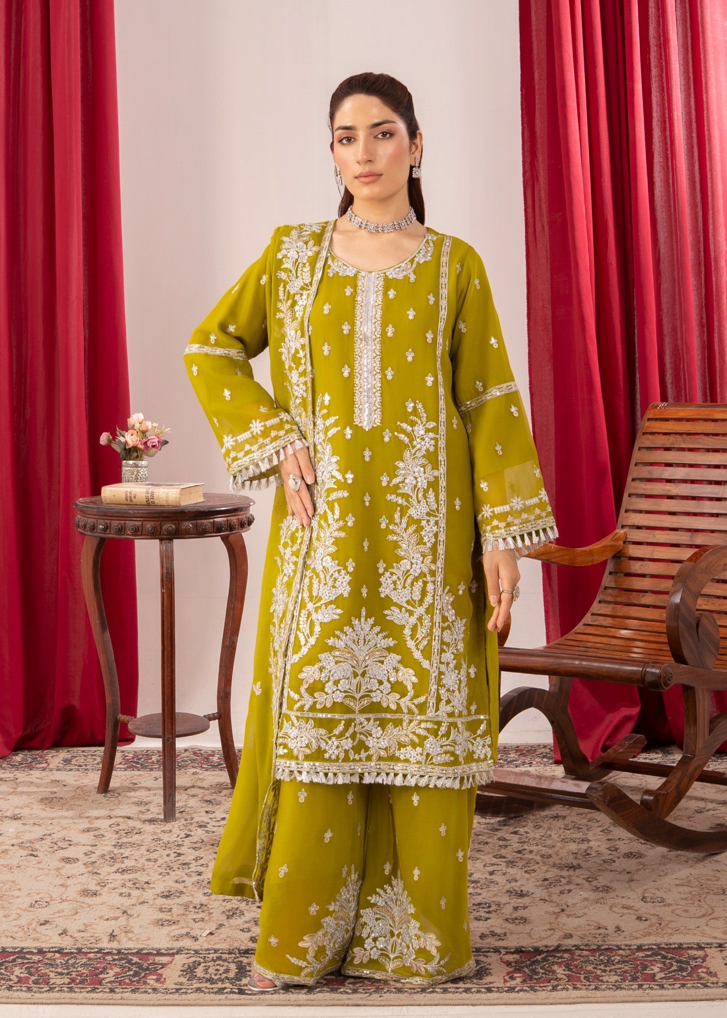 chiffon Kurta Set in Apple green