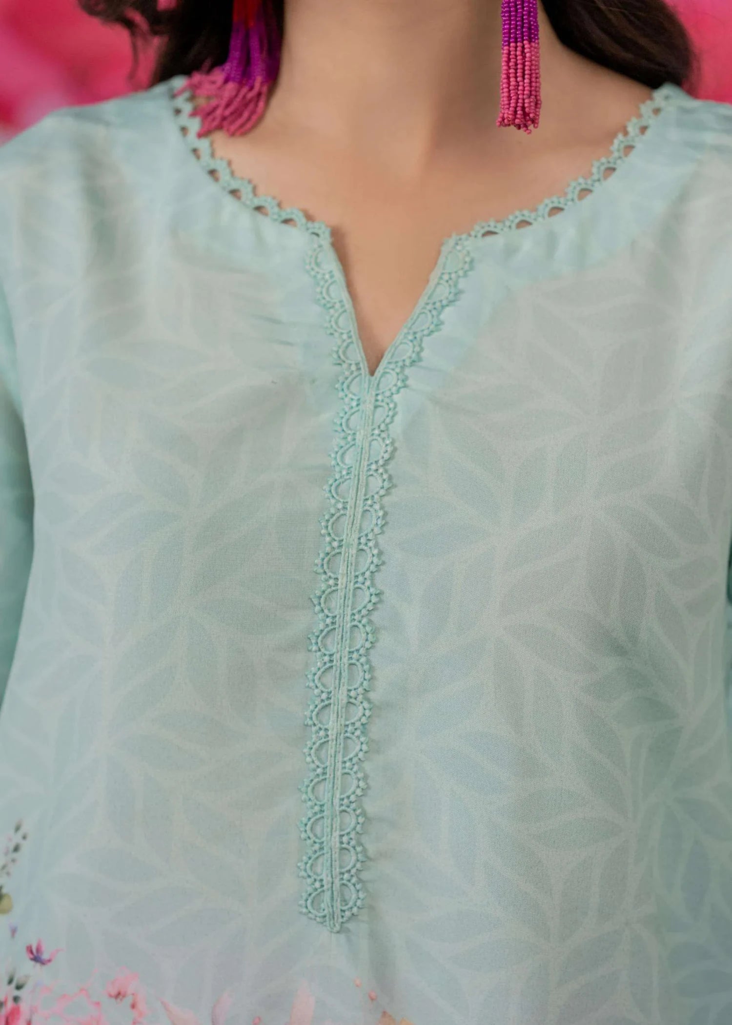 silk finish lawn Kurta Set in Sky blue