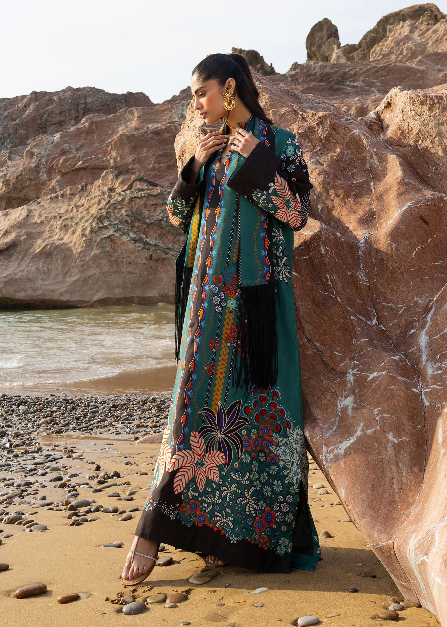 silk grip Kaftan in Emerald green