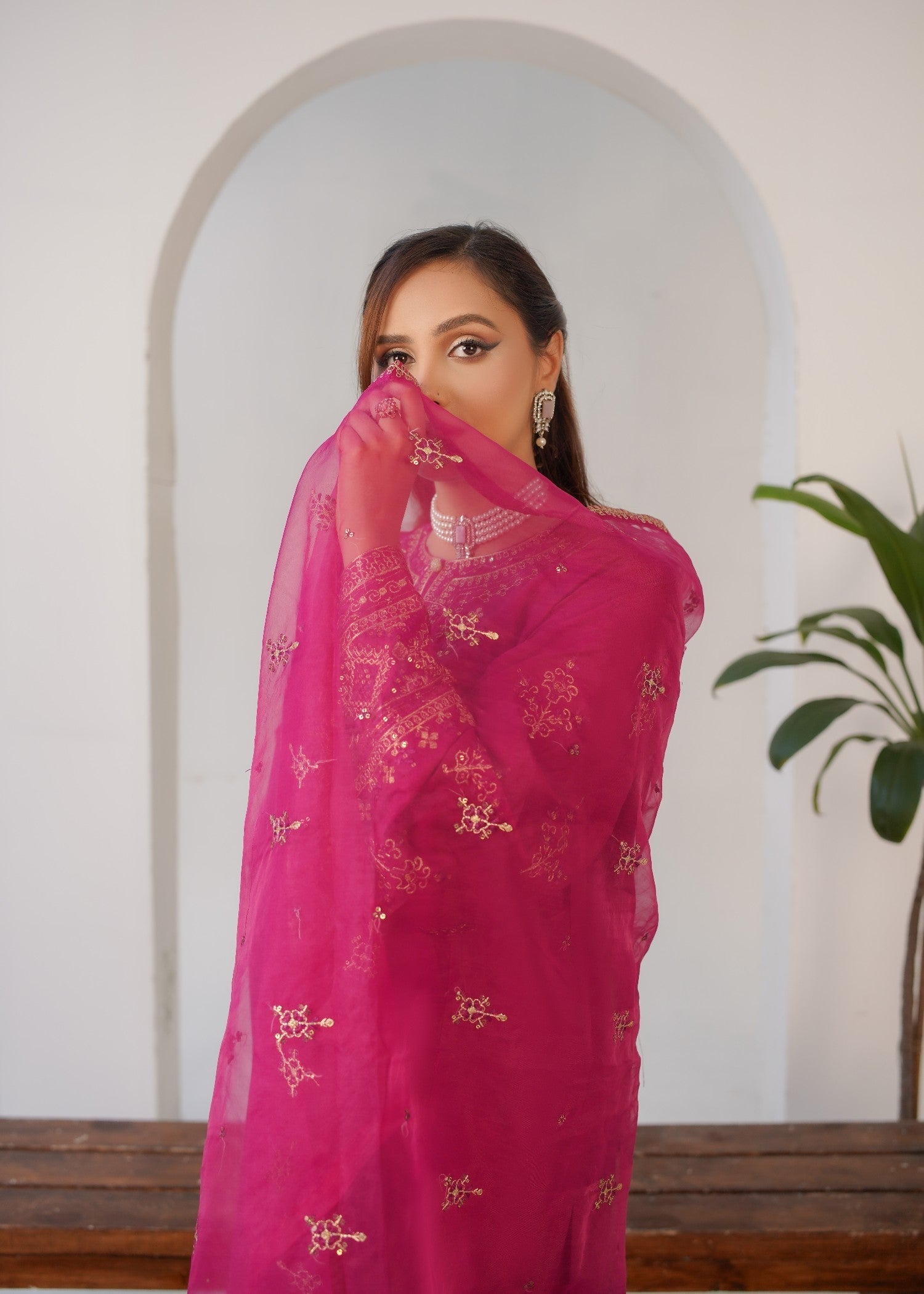 linen Kurta Set in Deep pink