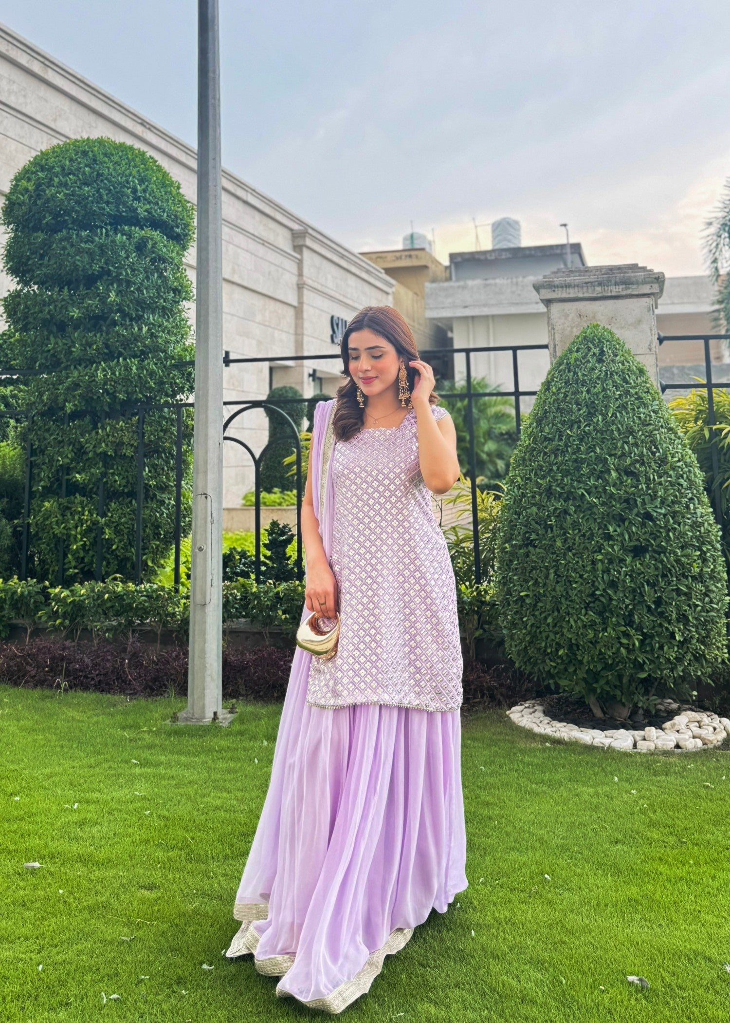 bemberg crinkle chiffon Sharara in Lilac