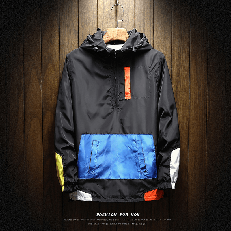 Men'S Hooded Jacket Men'S Color Matching Trend