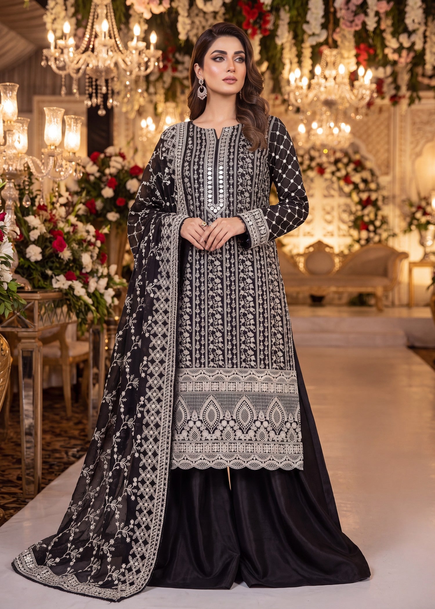 khaddi net Unstitched in Black