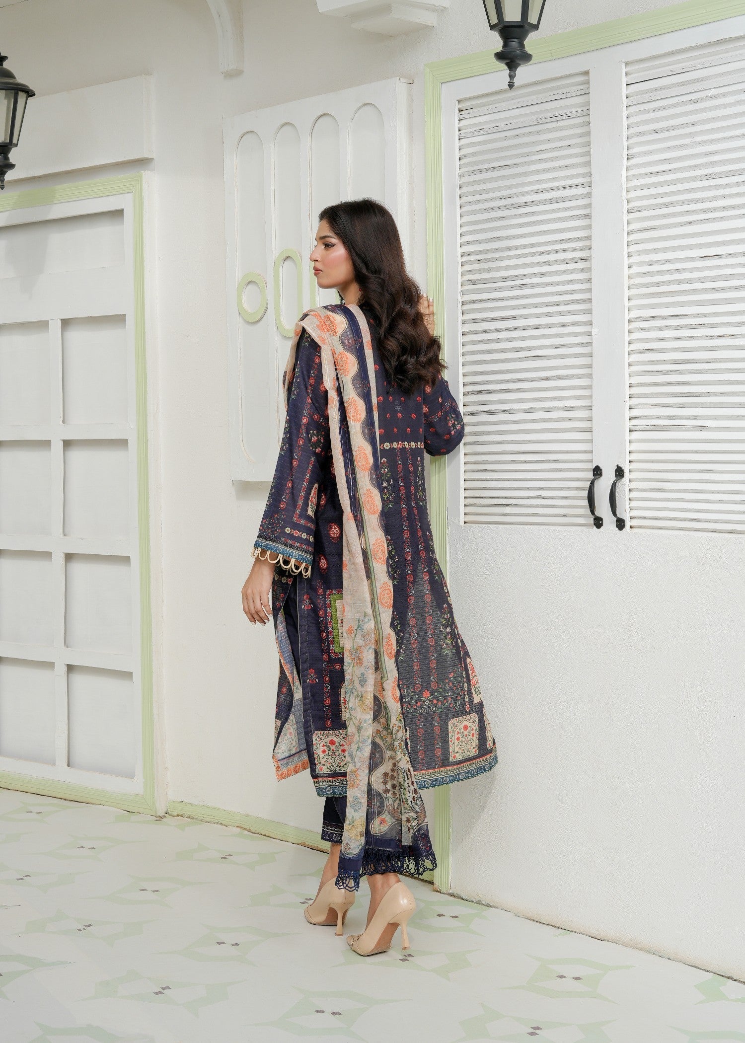 leno kara Unstitched in Dark blue