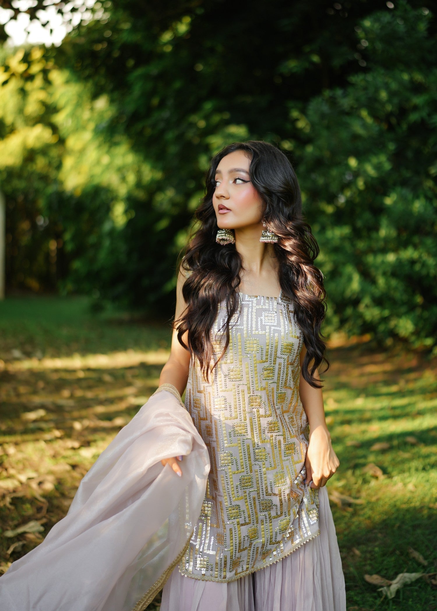 organza Sharara in Thistle