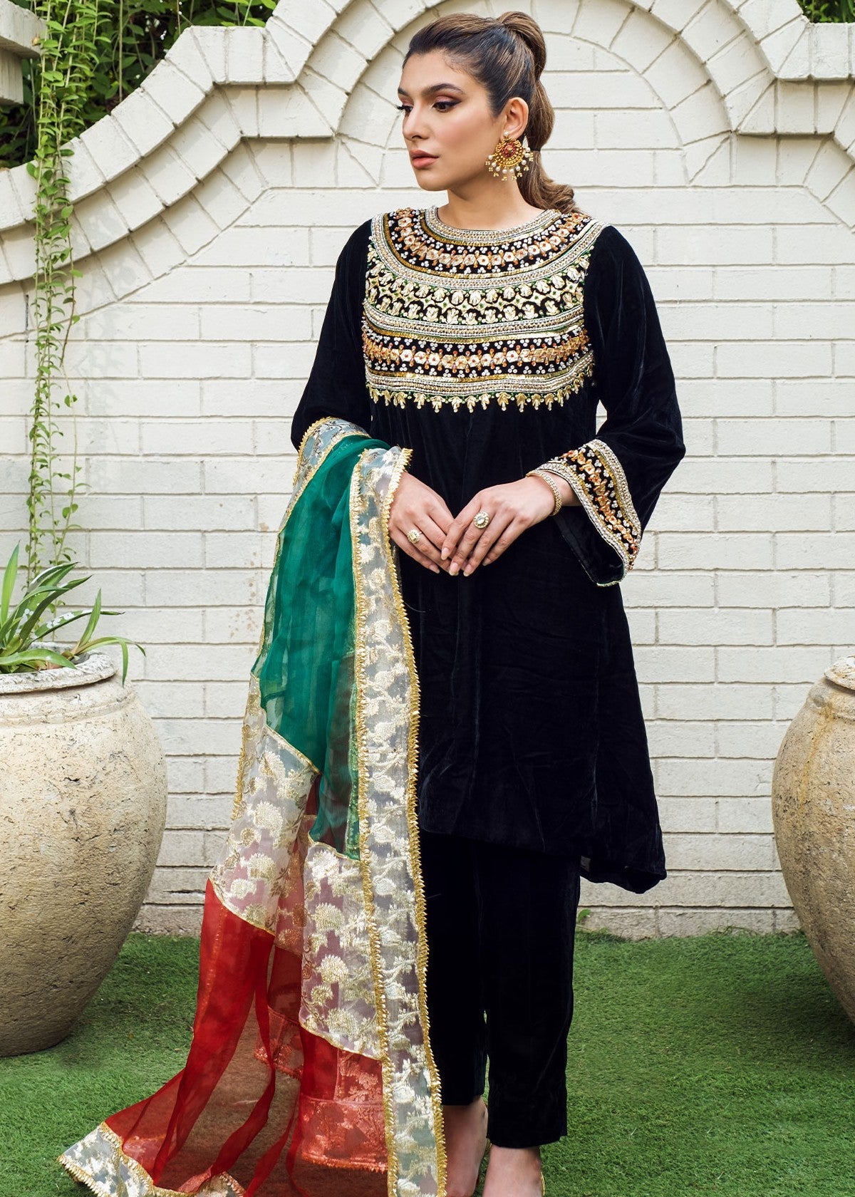 velvet Short Frock in Black