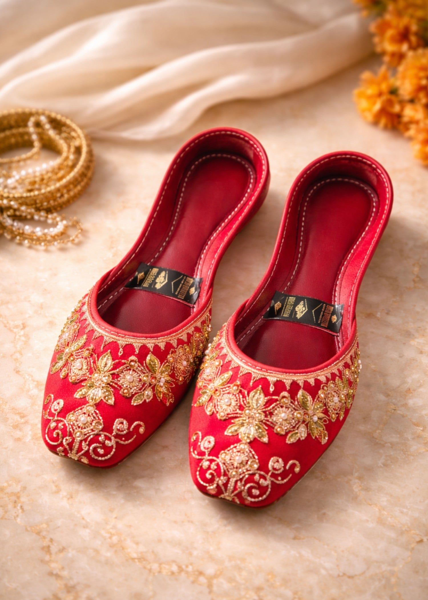 Khussa in Venetian red by - High Quality Women Khussa TQF6170