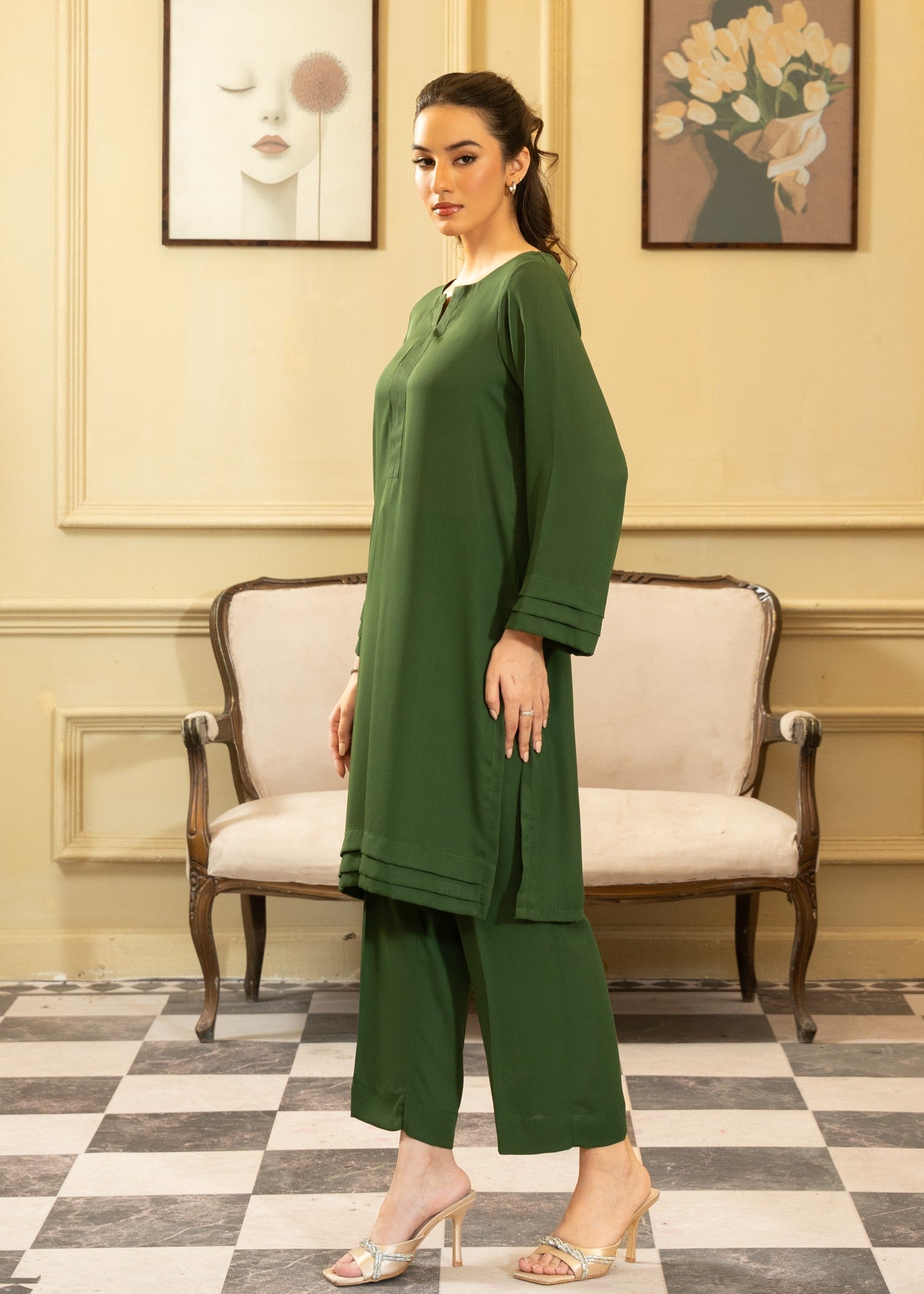 georgette Co Ord Sets in Dark green