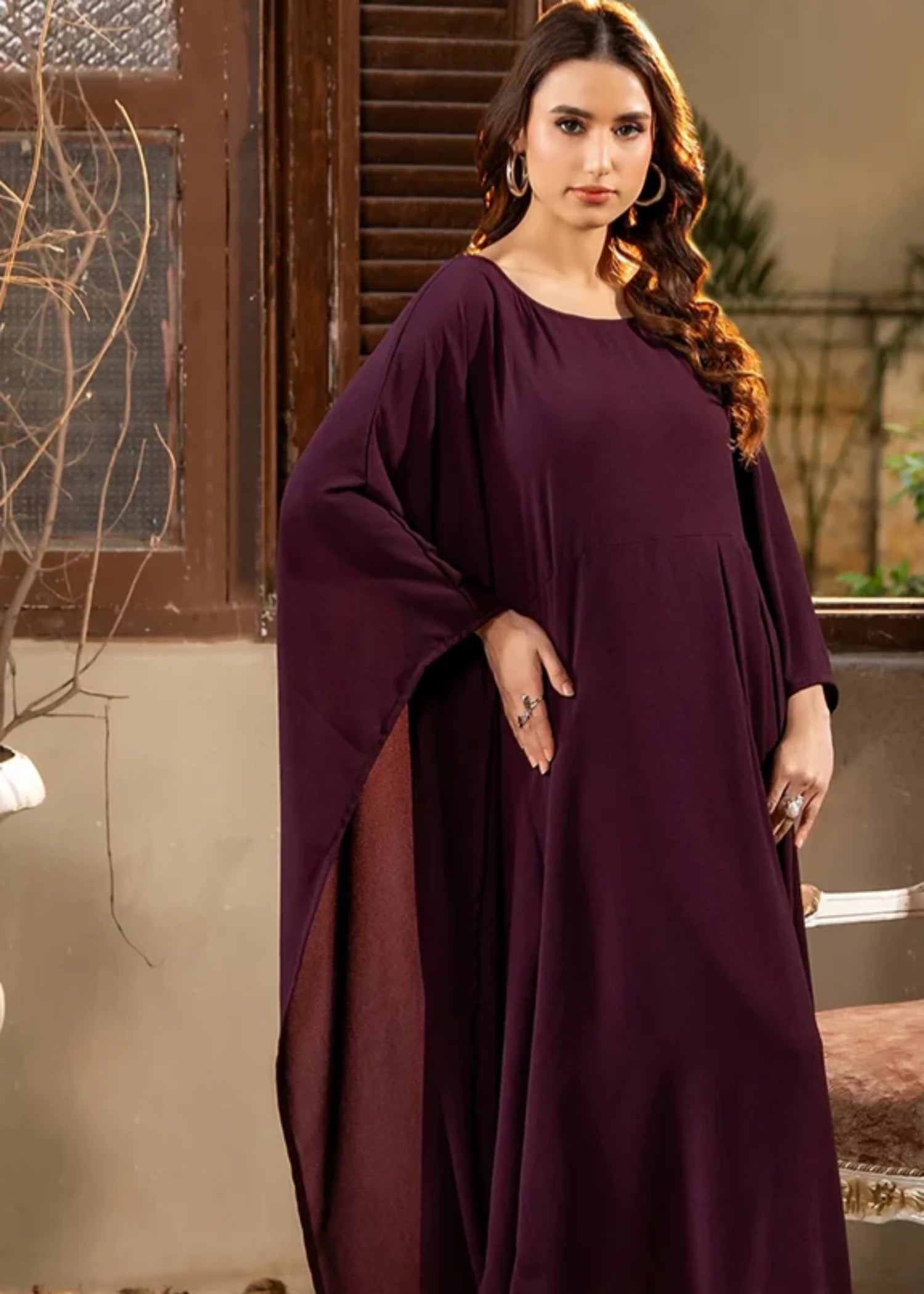 cotton Kaftan in Burgundy