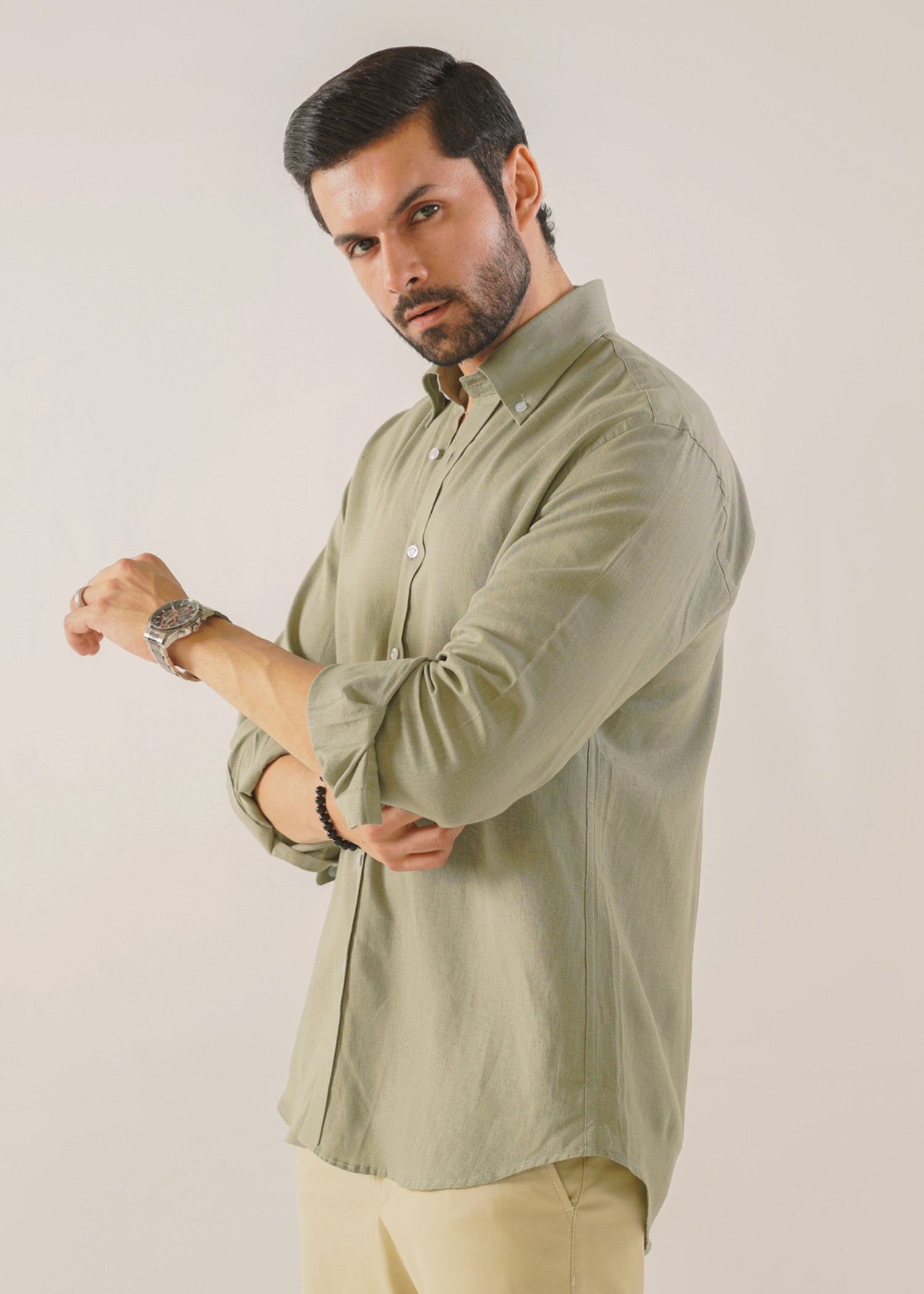 linen Casual Shirt in Eucalyptus green