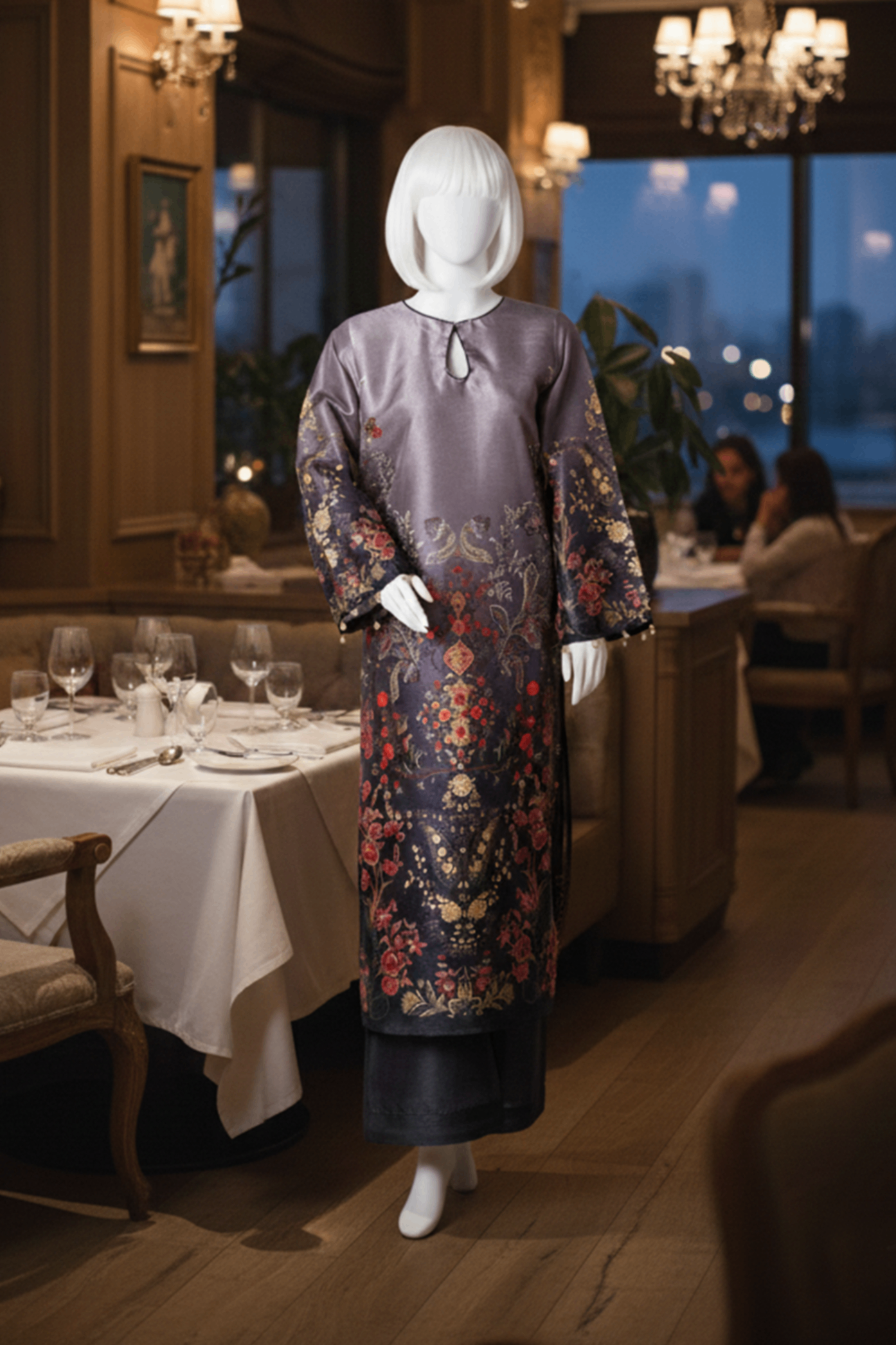 silk Kurta Set in Black, mauve