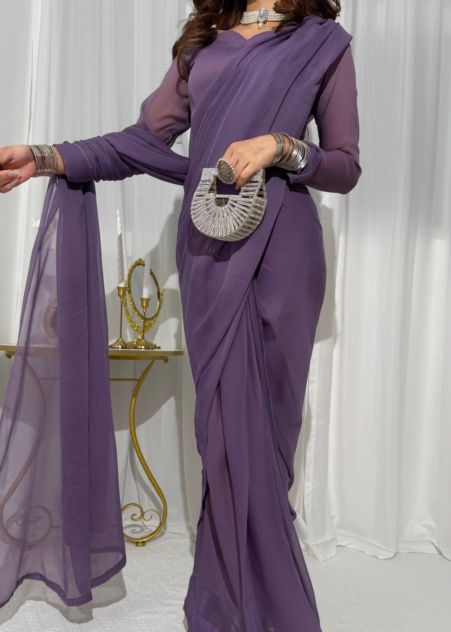 chiffon Saree in Lilac