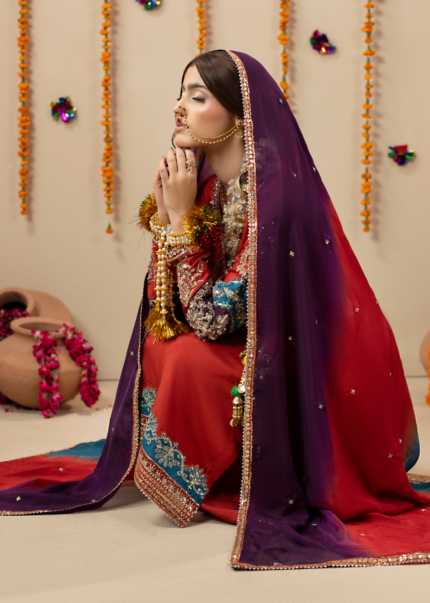 raw silk Kurta Set in Rust orange