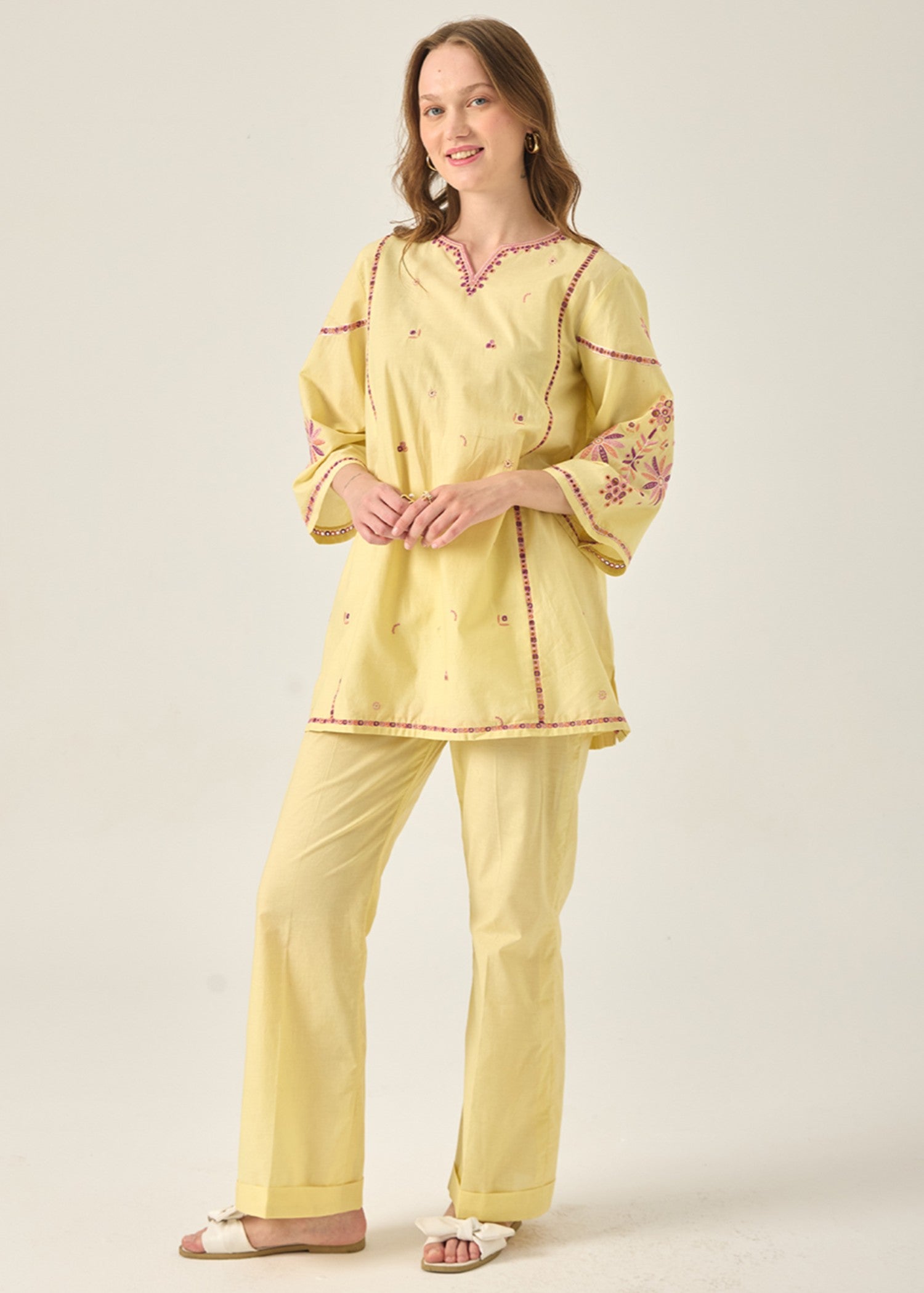 lawn cotton Co Ord Sets in Yellow
