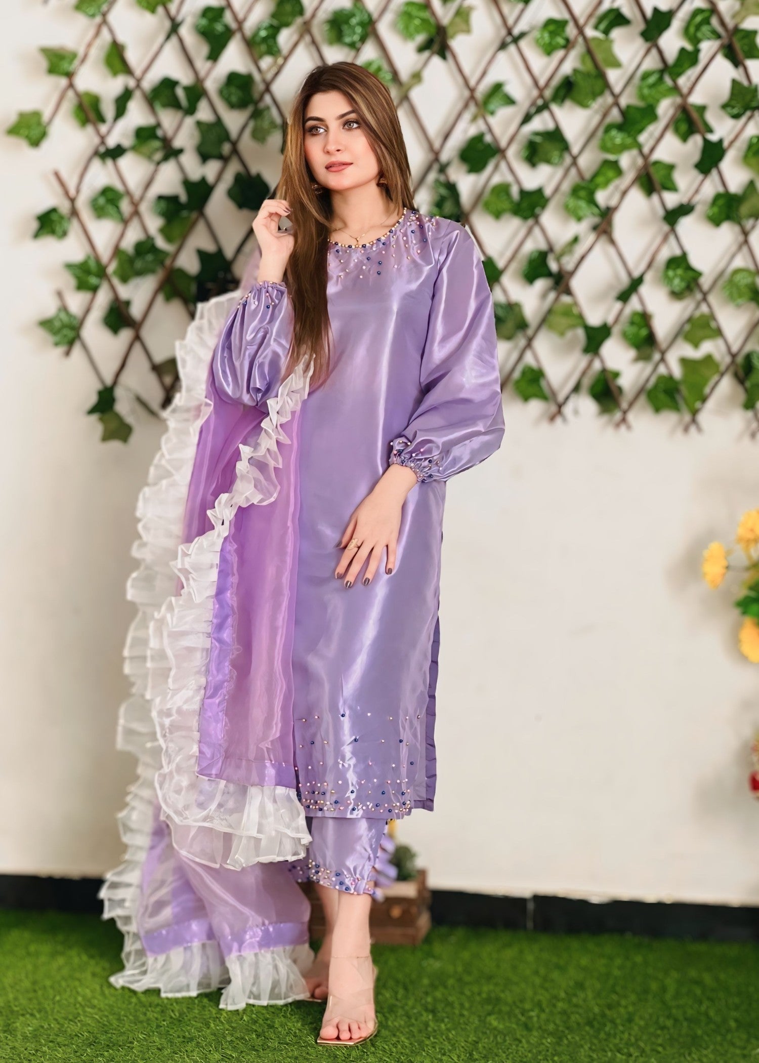 kattan silk Kurta Set in Lavender
