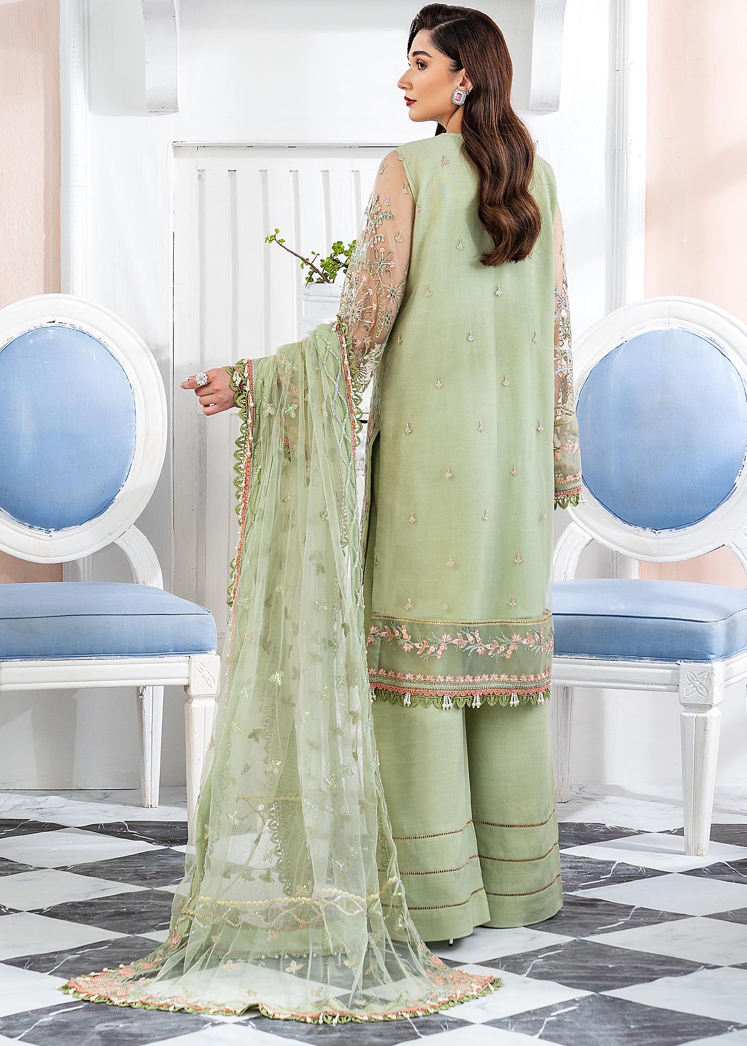 polyester net Unstitched in Green