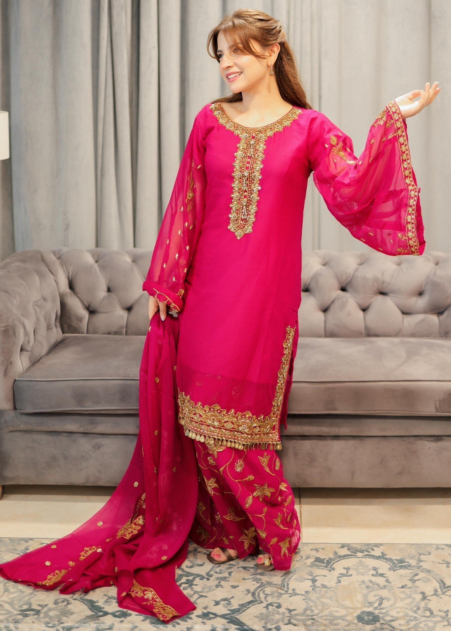 chiffon Kurta Set in Pink