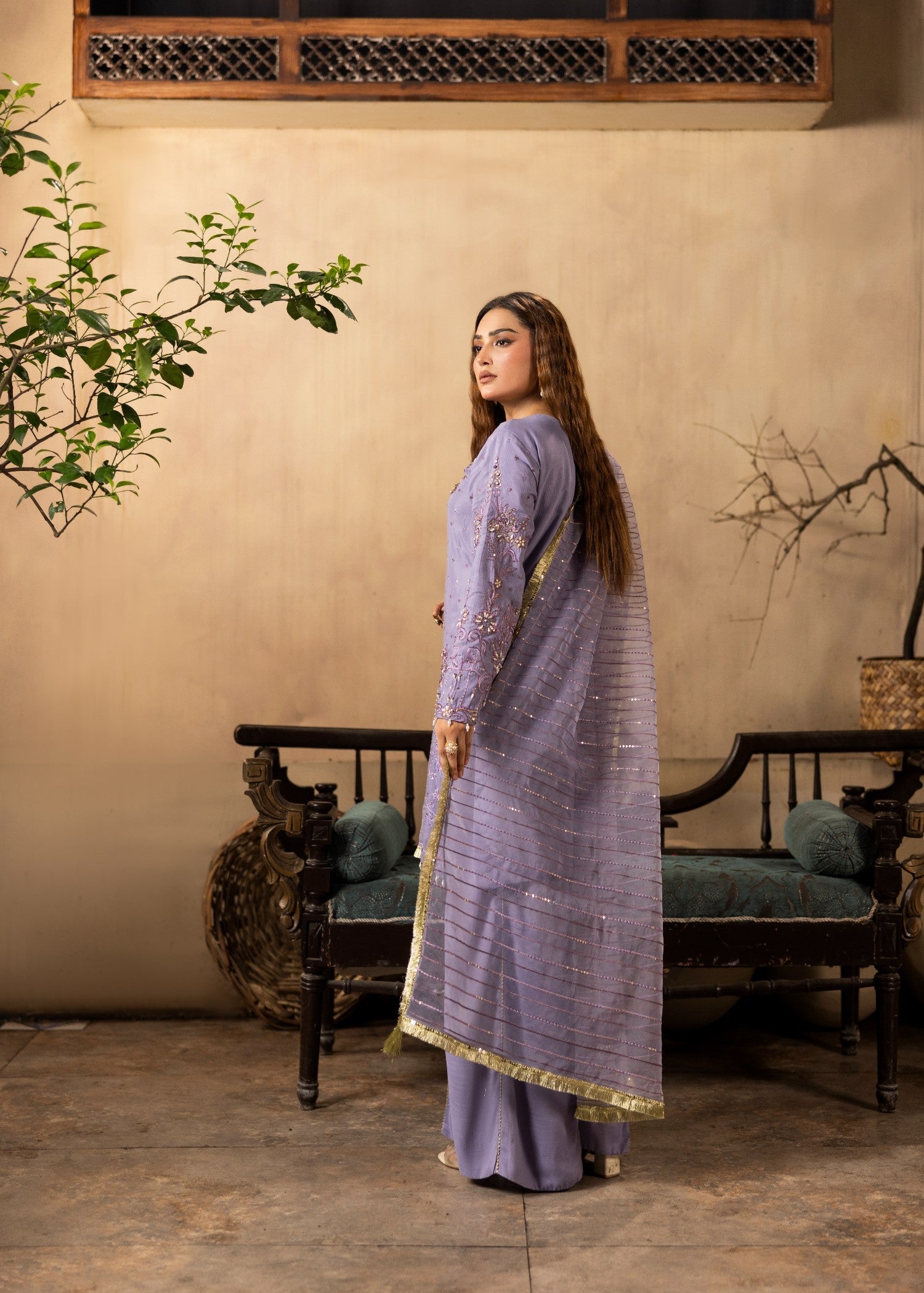 raw silk Kurta Set in Lilac