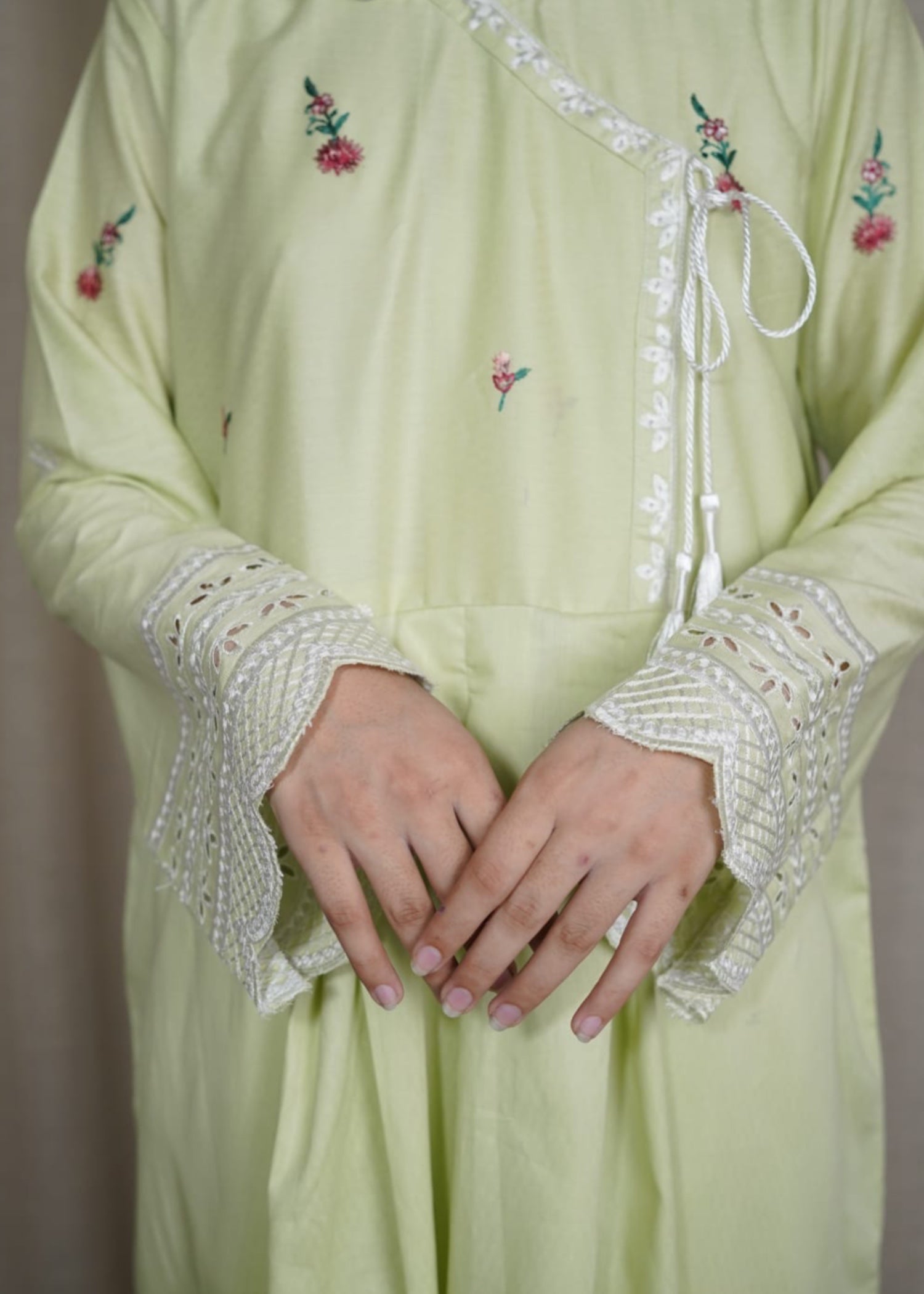 lawn Angrakha in Pistachio green