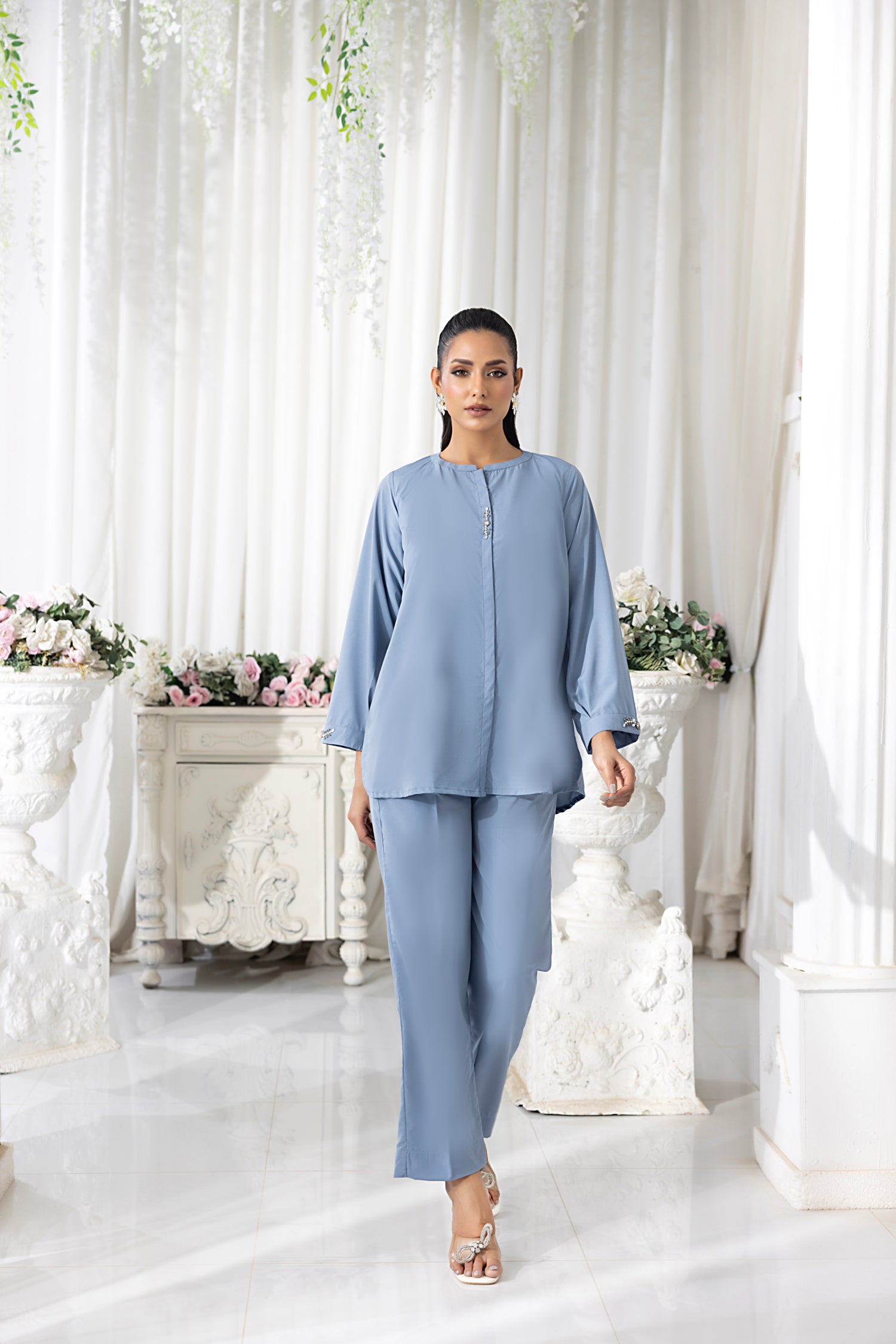 crepe Co ord Sets in Cornflower blue