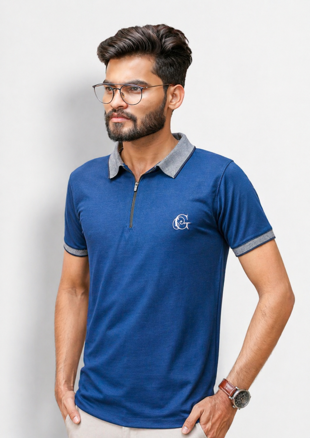cotton pique Polo Shirt in Blue by Glomoria