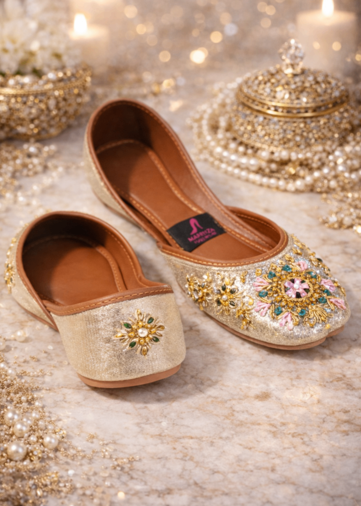 Khussa in Gold by - High Quality Women Khussa QZL2088