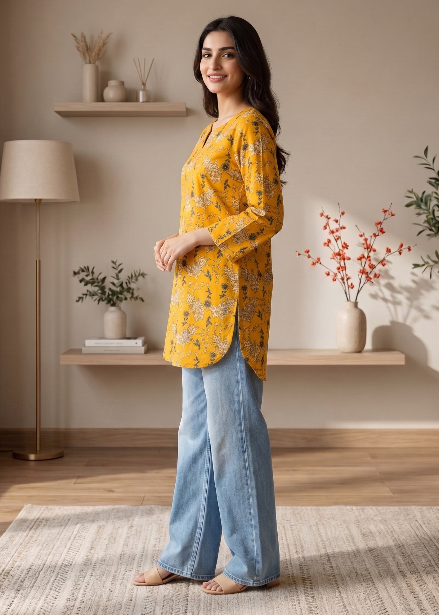 lawn cotton Kurti in Carrot orange
