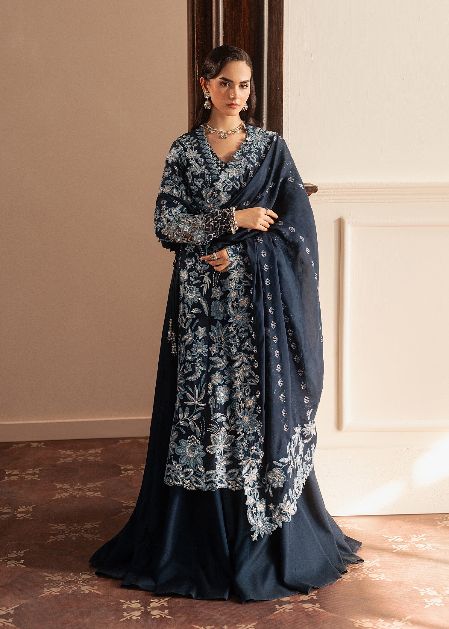 korean raw silk Pishwas in Blue