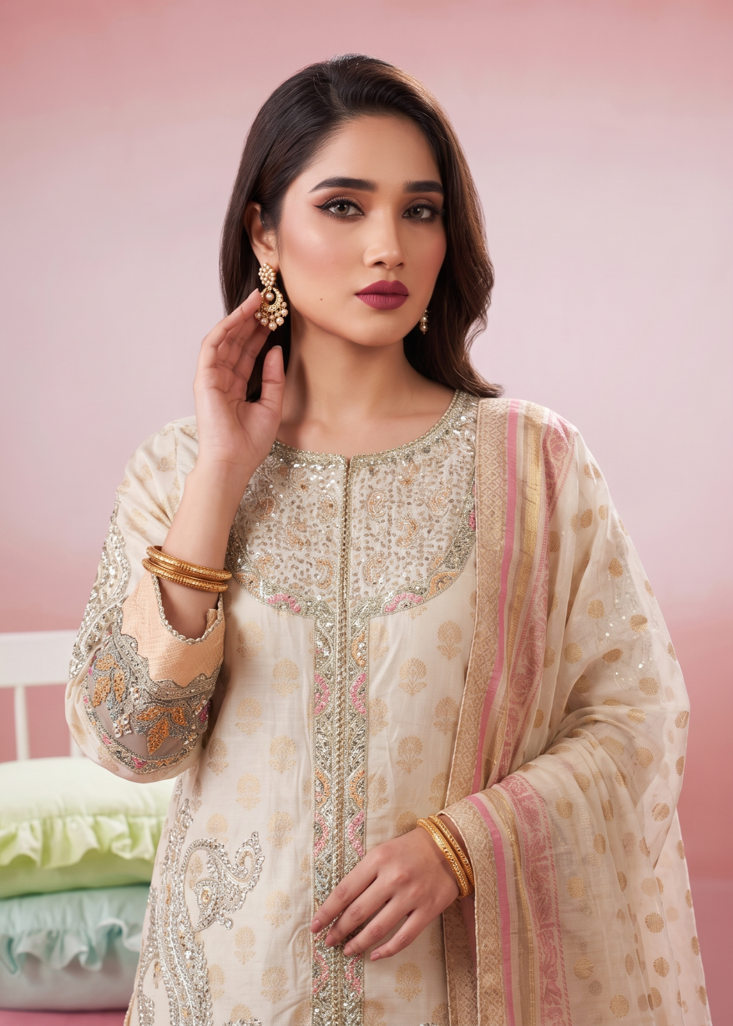 lawn Kurta Set in Ivory