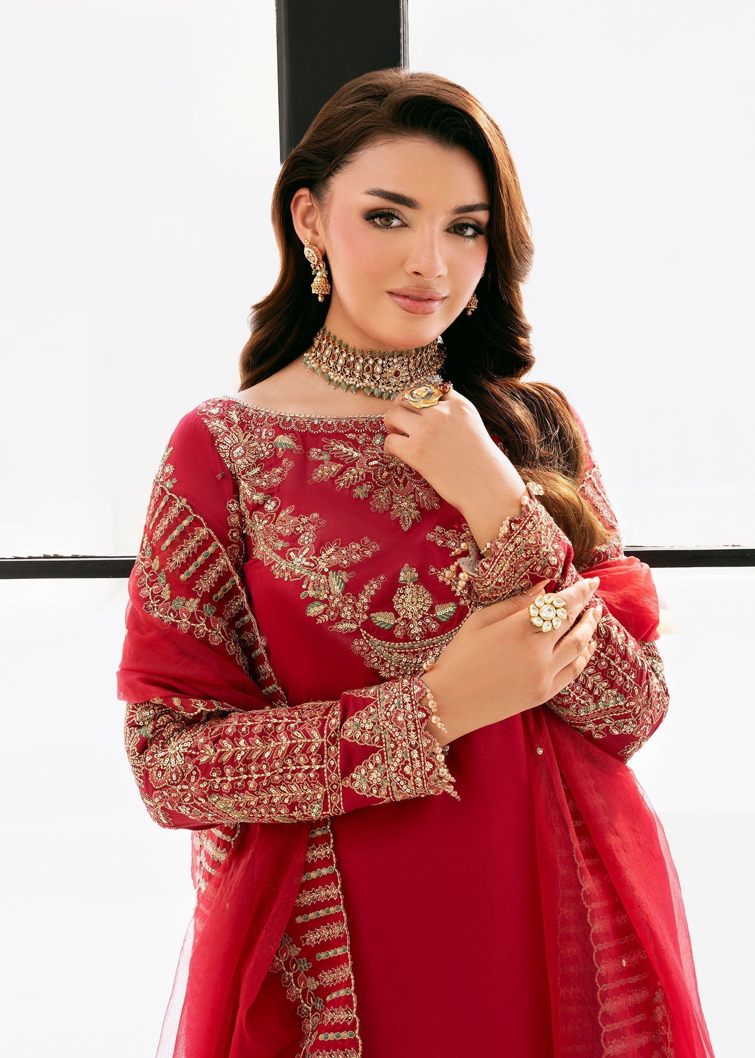 raw silk Kurta Set in Imperial red